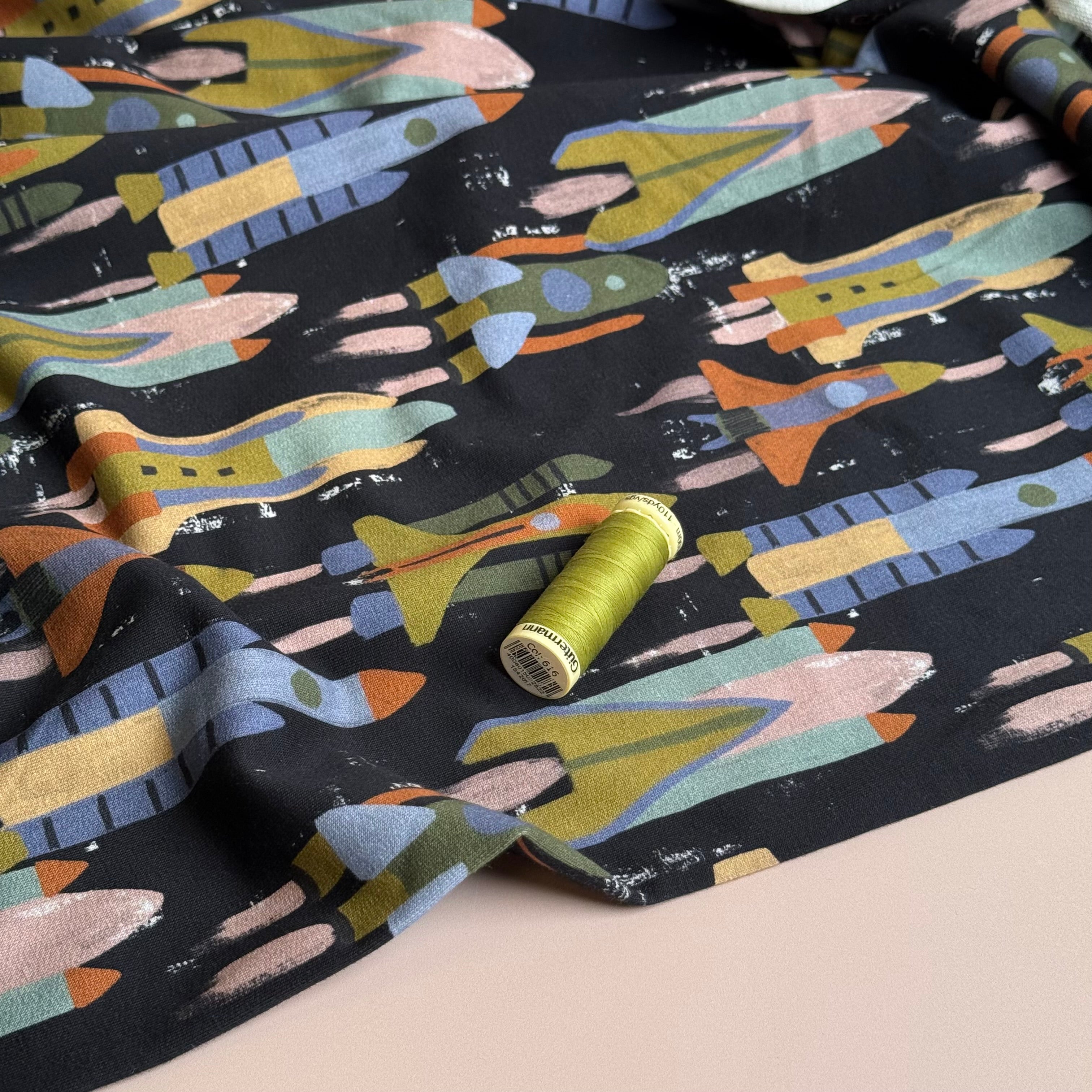 Rocket Ships Cotton French Terry