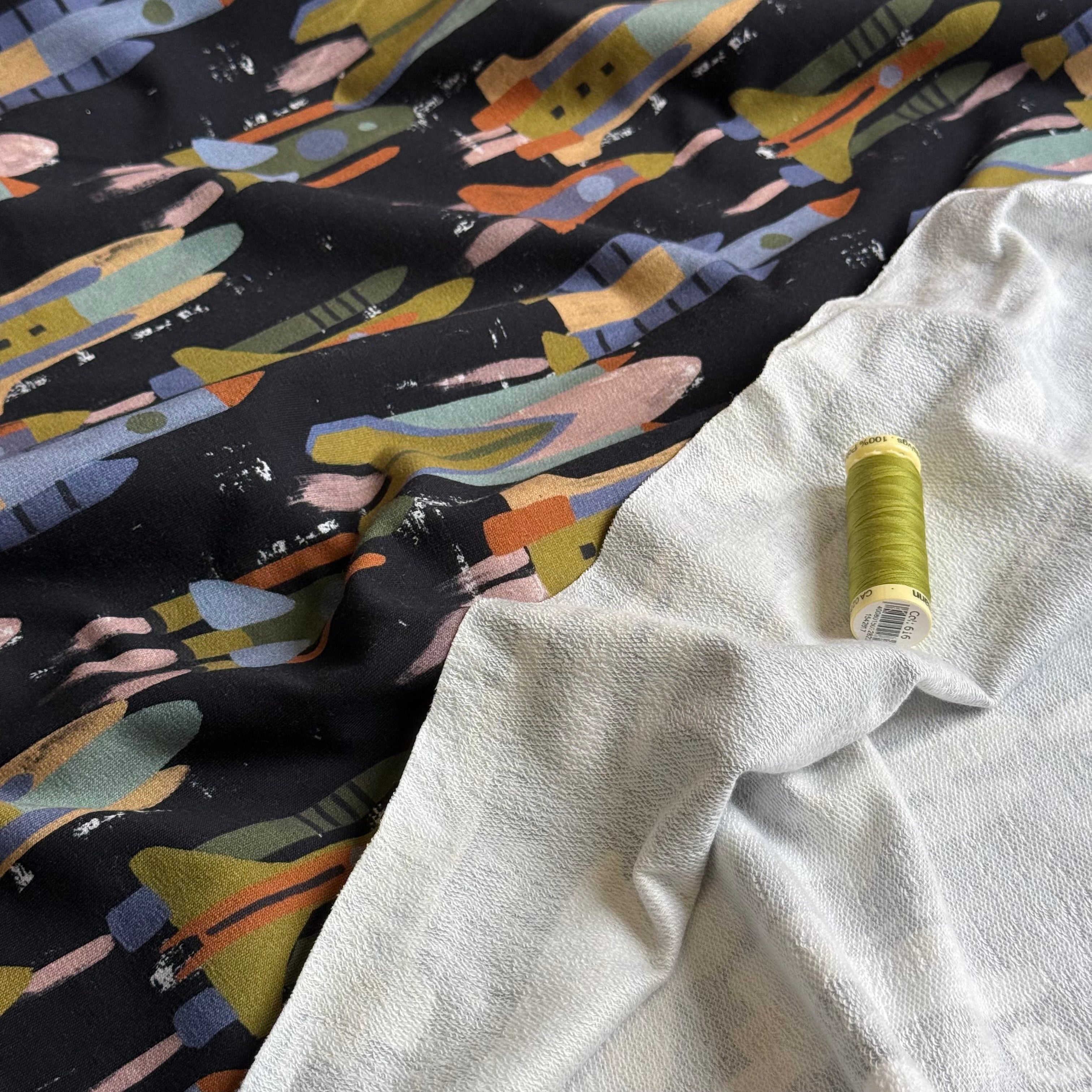 Rocket Ships Cotton French Terry