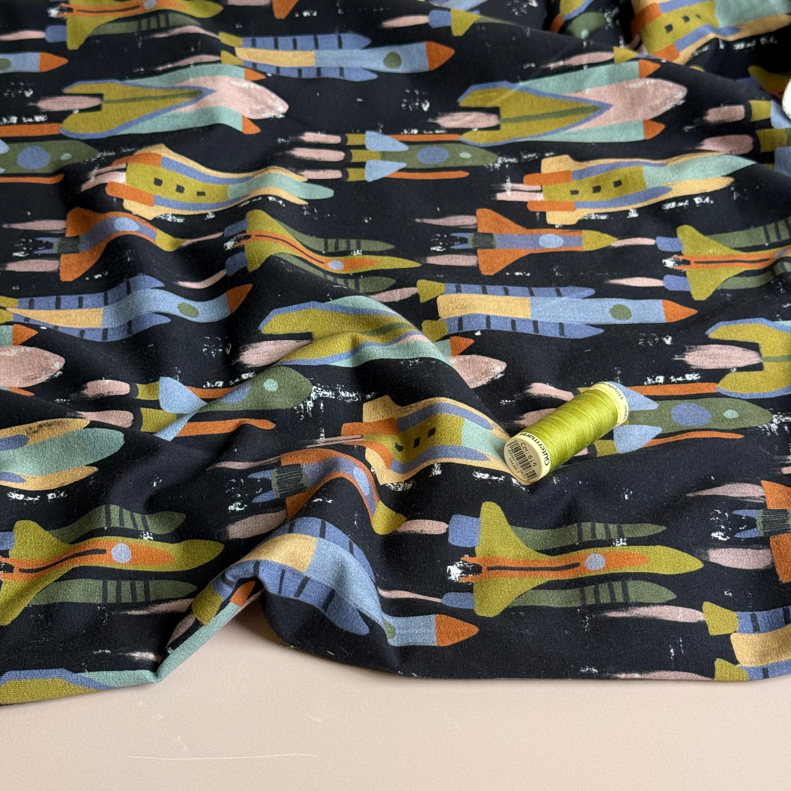 Rocket Ships Cotton French Terry