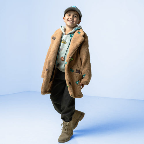 Teddy Boucle with Embroidered Letters Coating Fabric