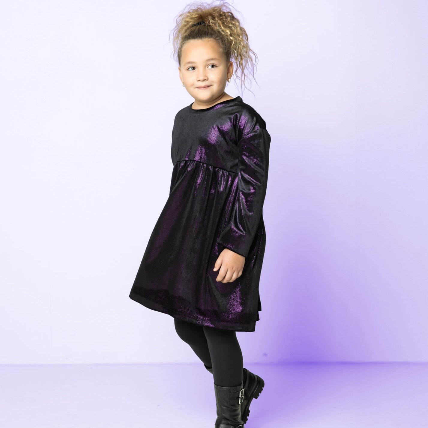 Sparkle Purple Velour / Velvet Fabric with Foil