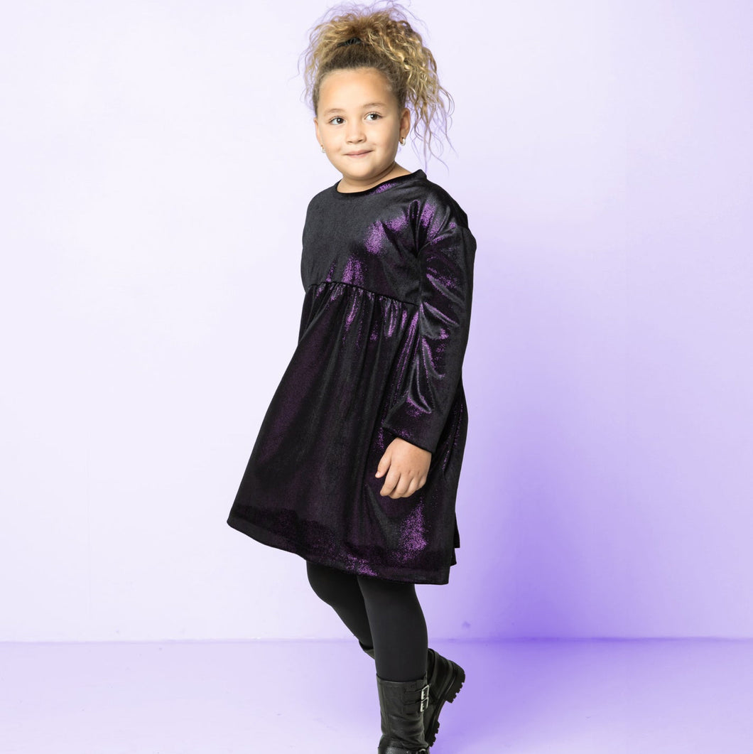 Sparkle Purple Velour / Velvet Fabric with Foil