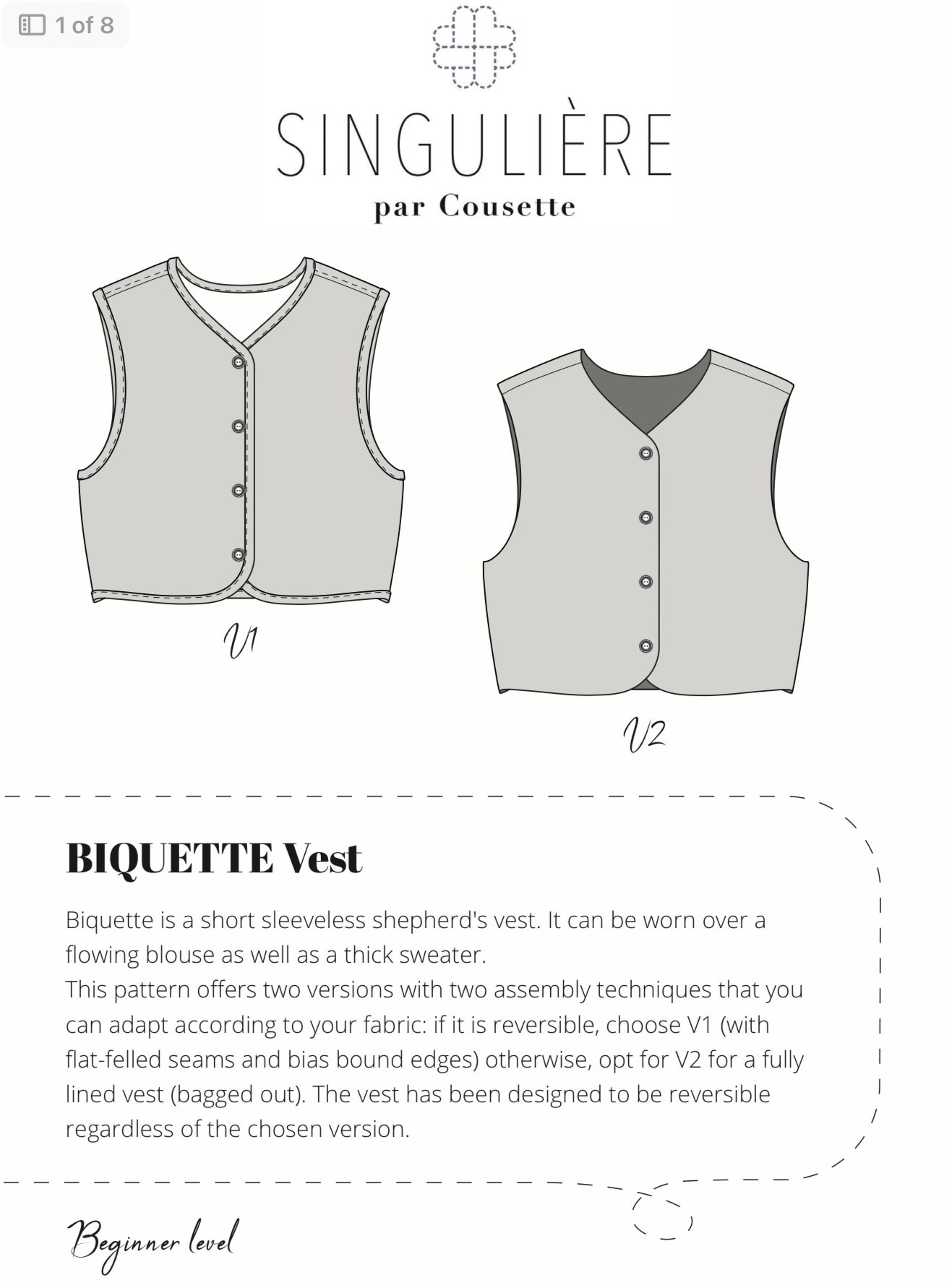 Sewing Kit - Biquette Reversible Vest in Quilted Circle Jacquard Fabric