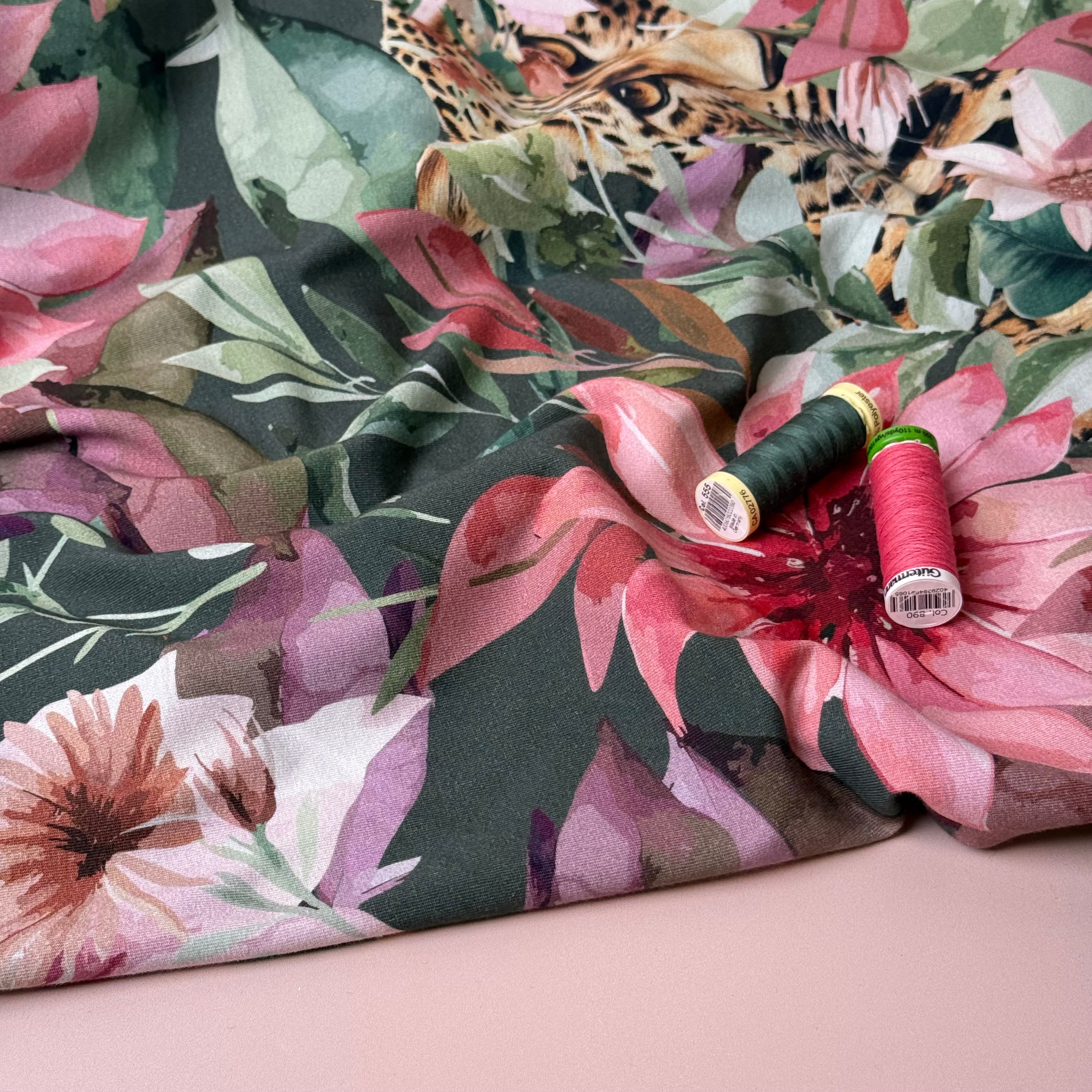 REMNANT 0.32 Metre - Danish Design - Cheetah in the Garden Cotton Jersey