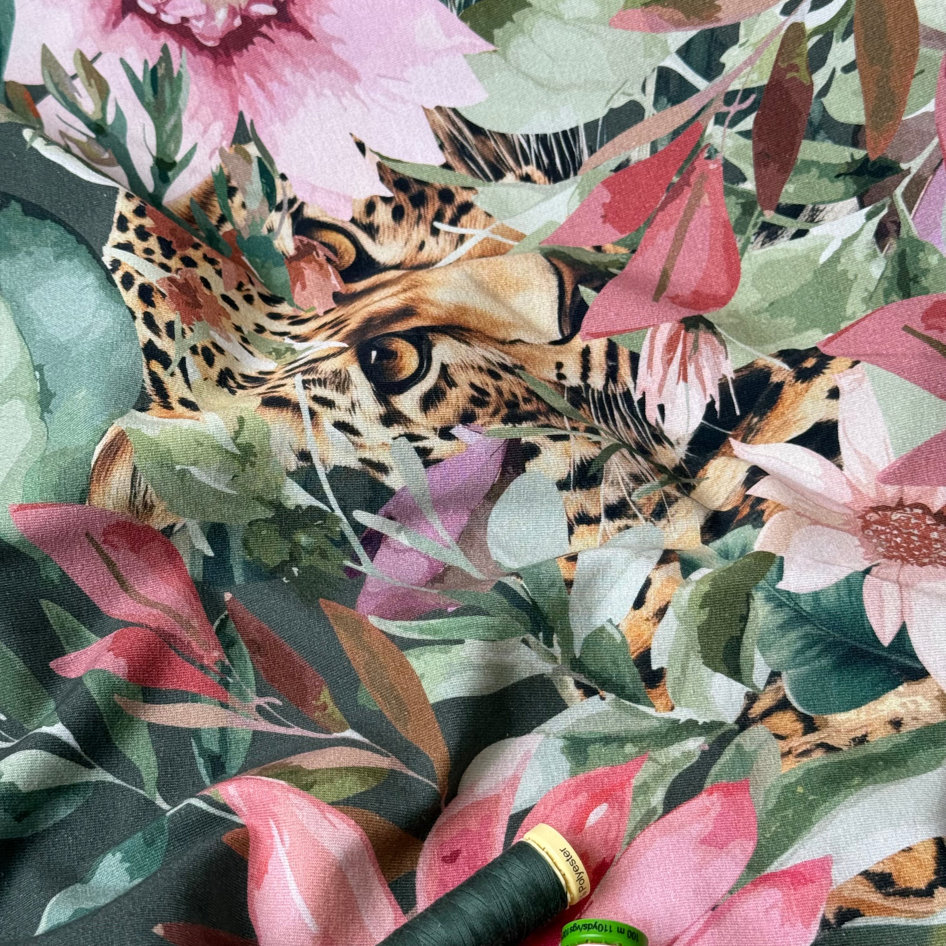 REMNANT 0.32 Metre - Danish Design - Cheetah in the Garden Cotton Jersey