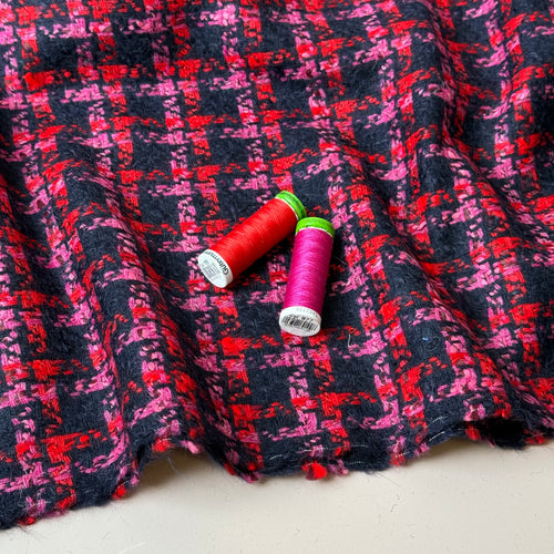 Deadstock - Ab Moon Wool Boucle Tweed in Navy, Red & Pink