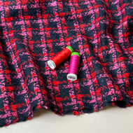 Deadstock - Ab Moon Wool Boucle Tweed in Red & Magenta on Navy