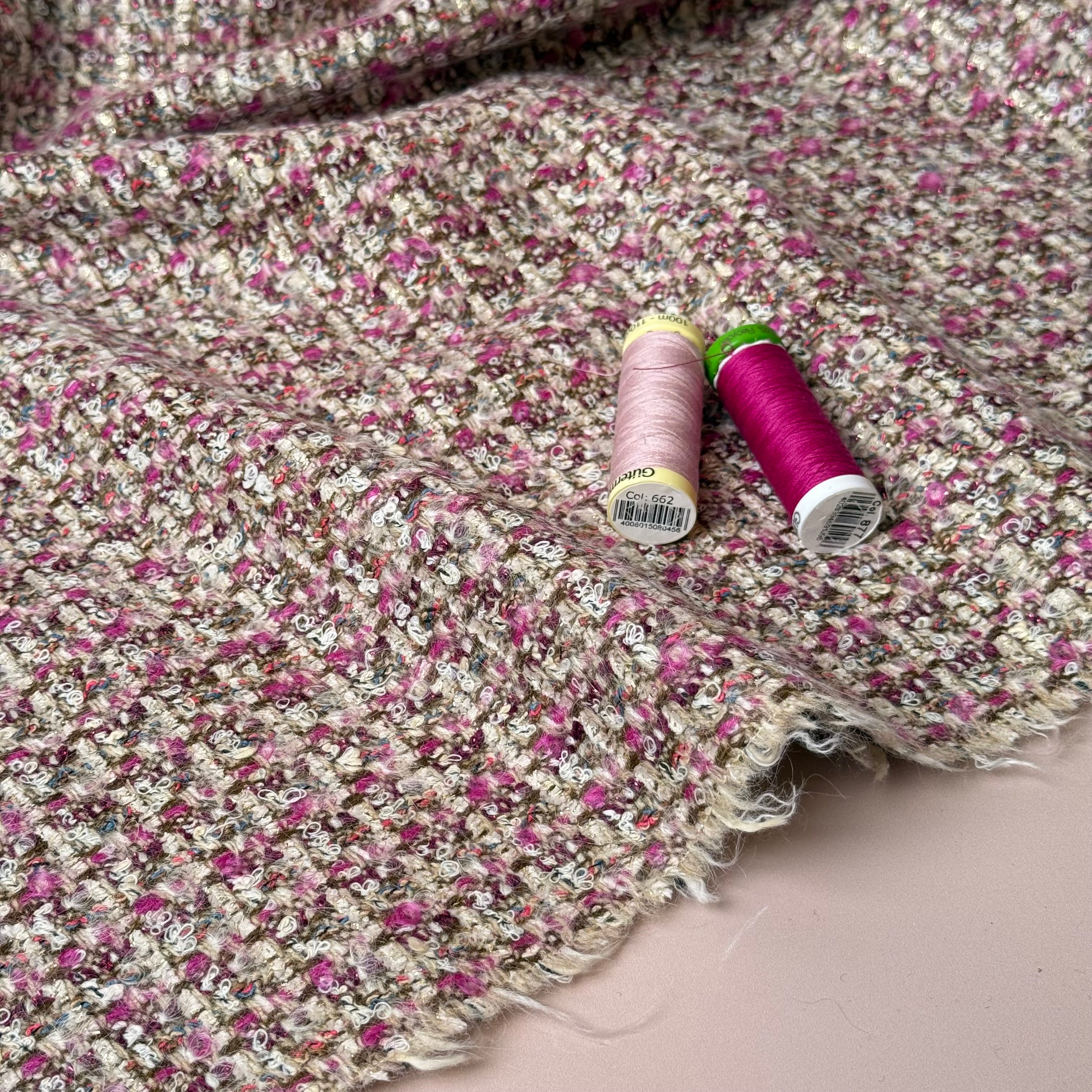 Deadstock - Ab Moon Wool Boucle Tweed in Blush & Magenta