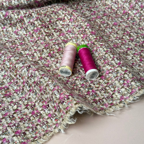 Deadstock - Ab Moon Wool Boucle Tweed in Blush & Magenta
