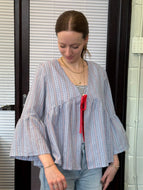 Sewing Kit - Cousette Castagnette Blouse in Light Blue with Hearts Gingham Cotton Jacquard