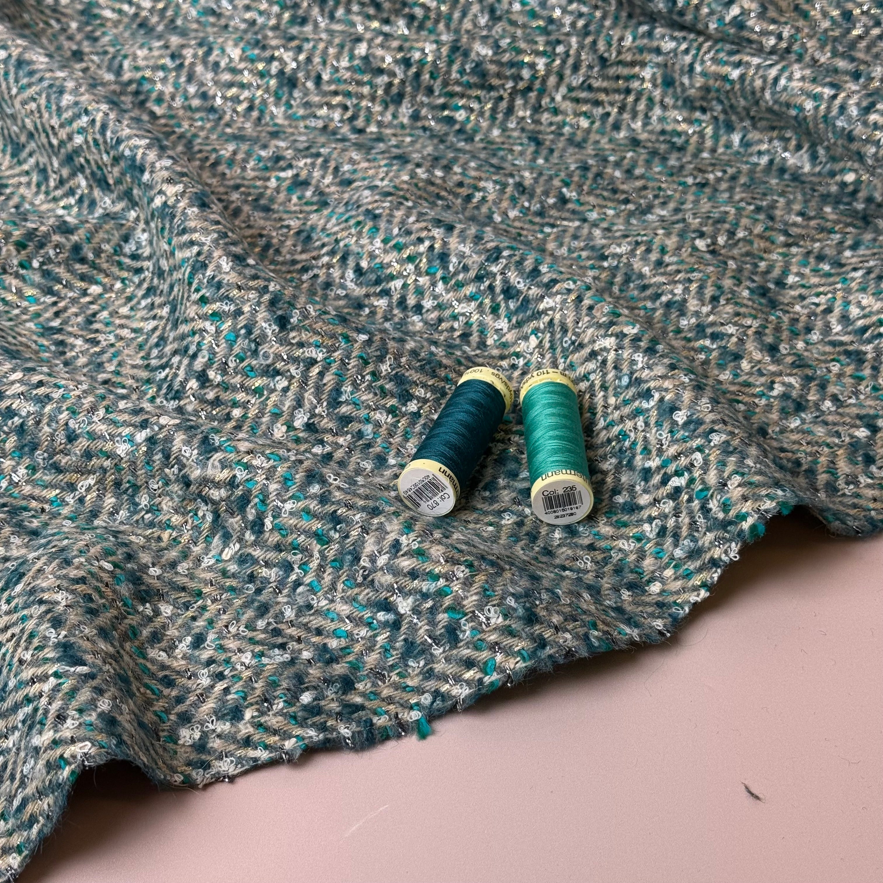 Deadstock - Ab Moon Wool Boucle Tweed in Teal