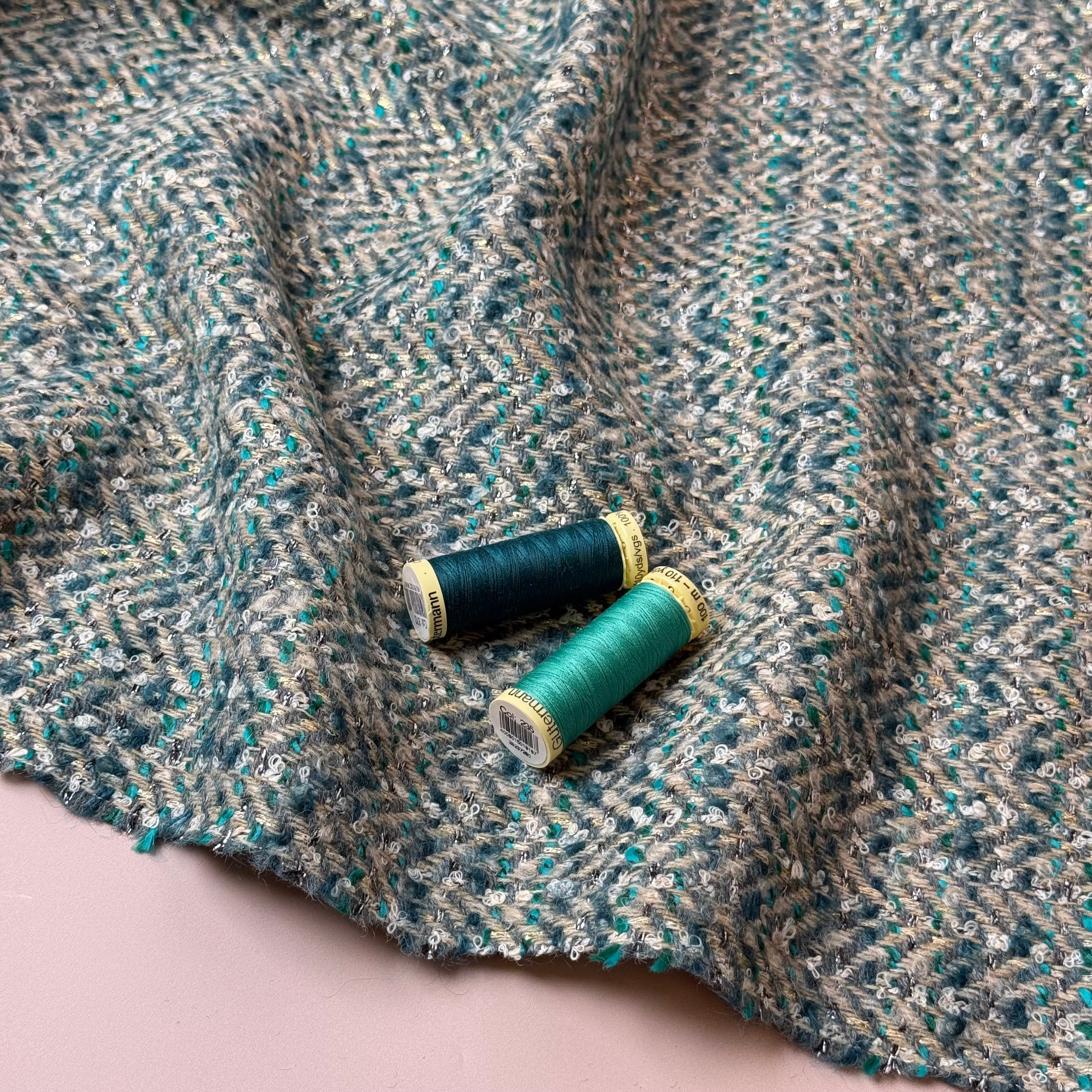 Deadstock - Ab Moon Wool Boucle Tweed in Teal