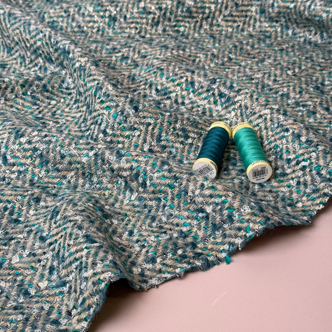 Deadstock - Ab Moon Wool Boucle Tweed in Teal