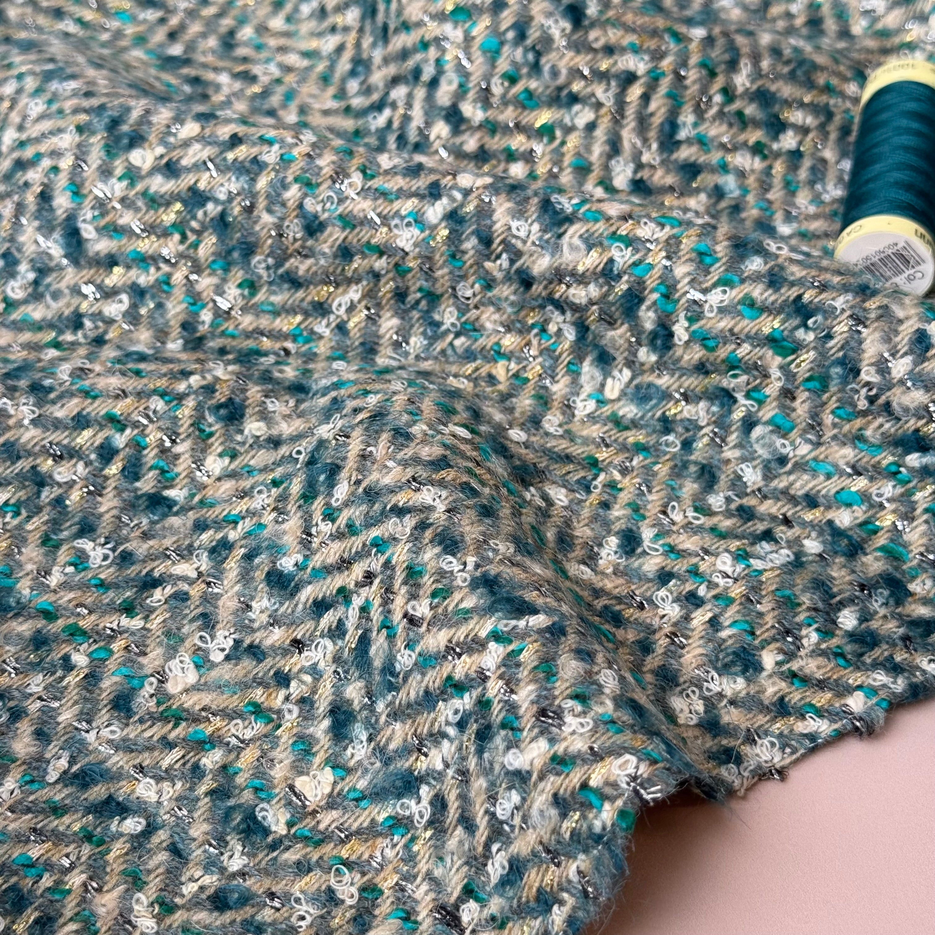 Deadstock - Ab Moon Wool Boucle Tweed in Teal