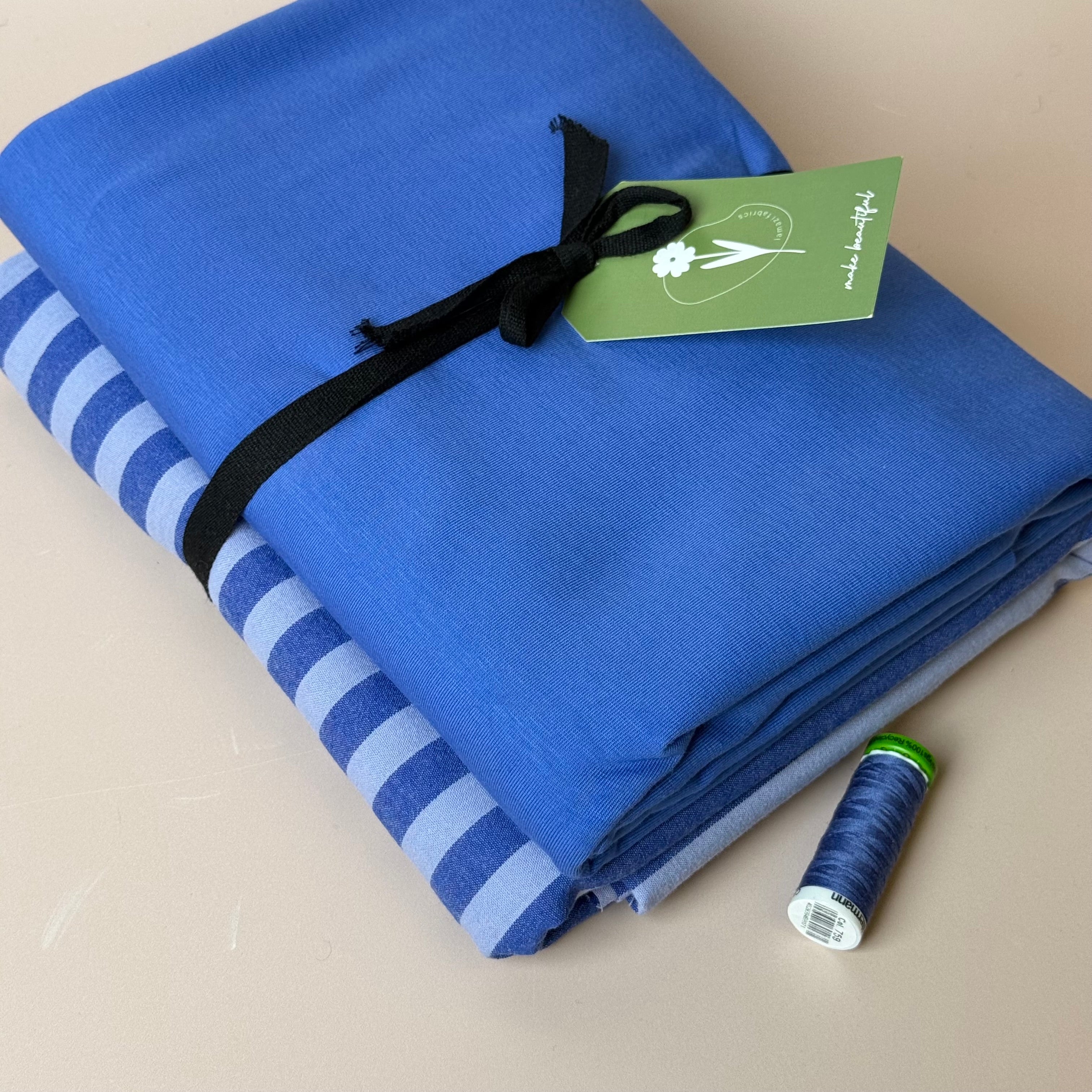 Limited Edition - Luxury Pyjama Kit with Blue Stripe Washed Cotton and Jersey