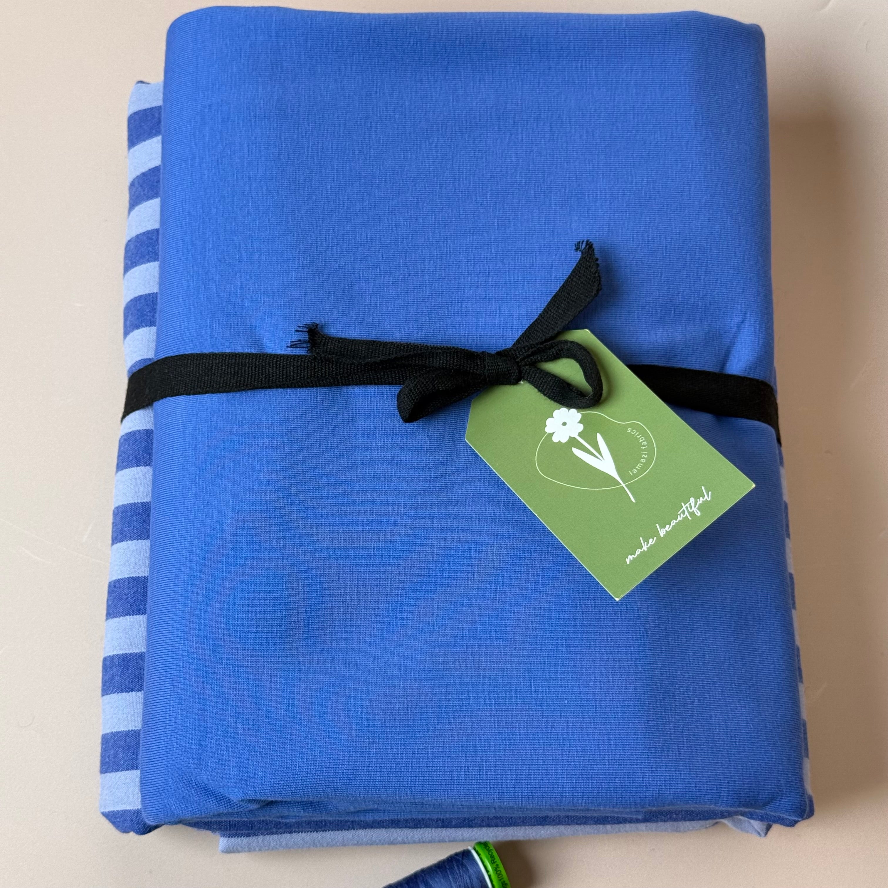 Limited Edition - Luxury Pyjama Kit with Blue Stripe Washed Cotton and Jersey