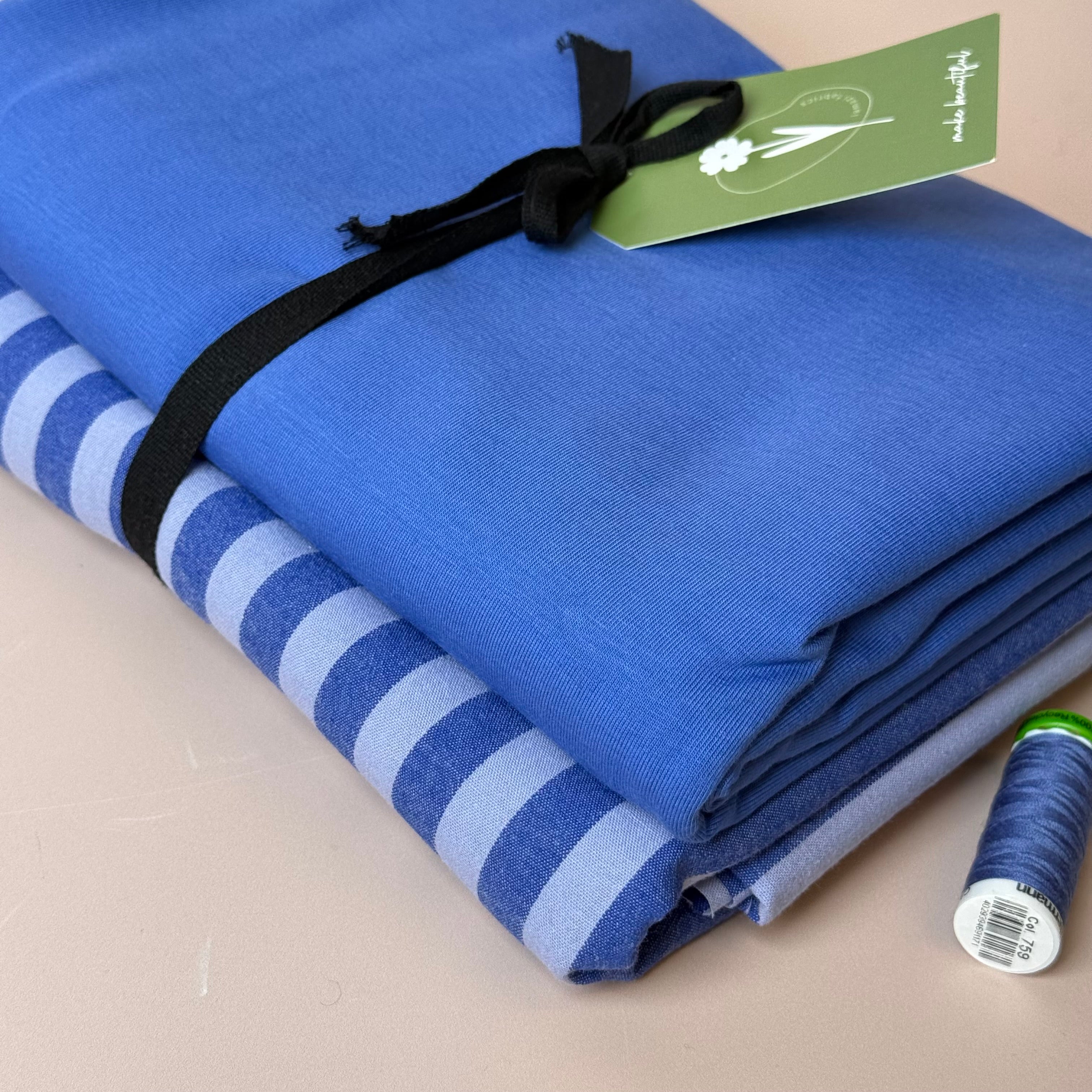 Limited Edition - Luxury Pyjama Kit with Blue Stripe Washed Cotton and Jersey