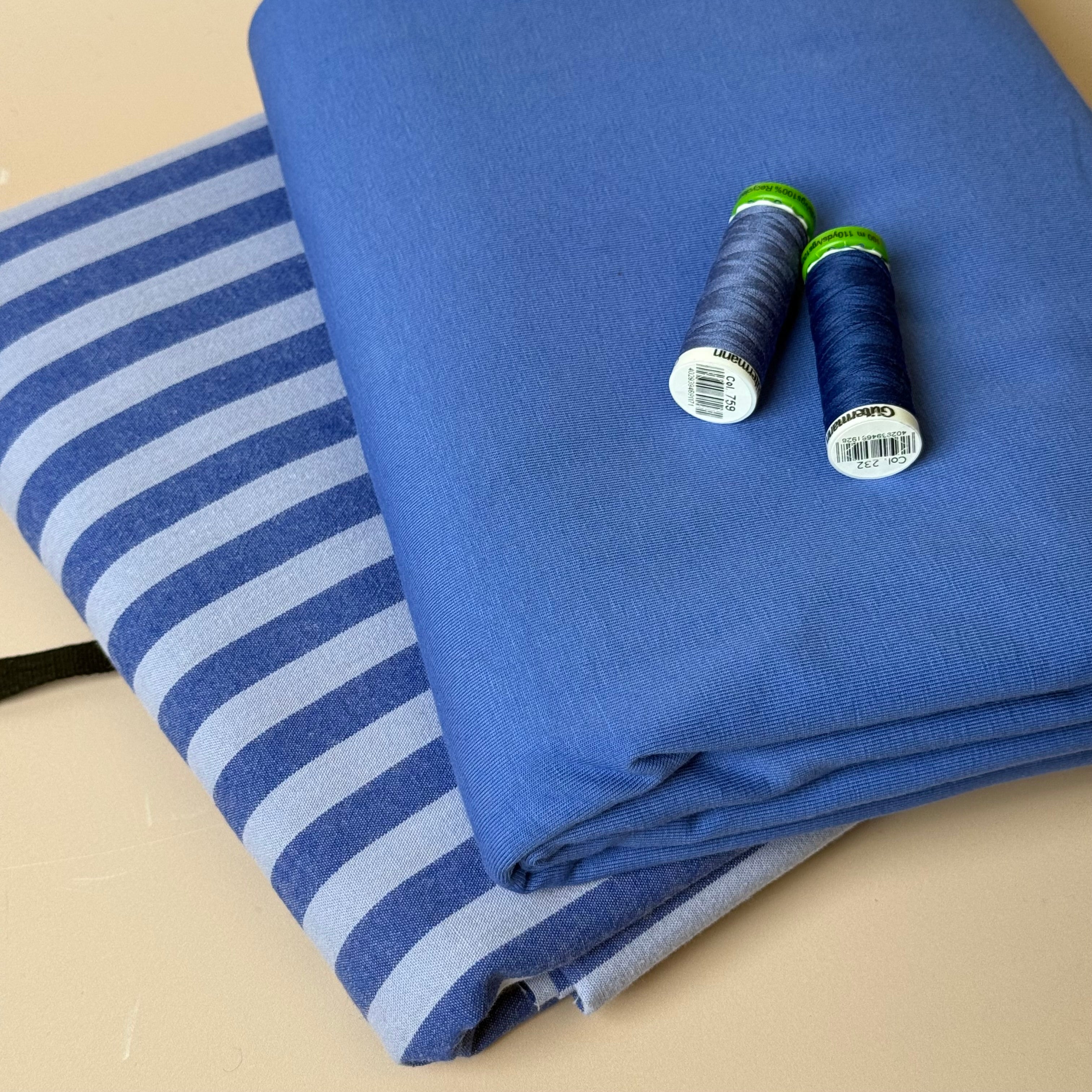 Limited Edition - Luxury Pyjama Kit with Blue Stripe Washed Cotton and Jersey