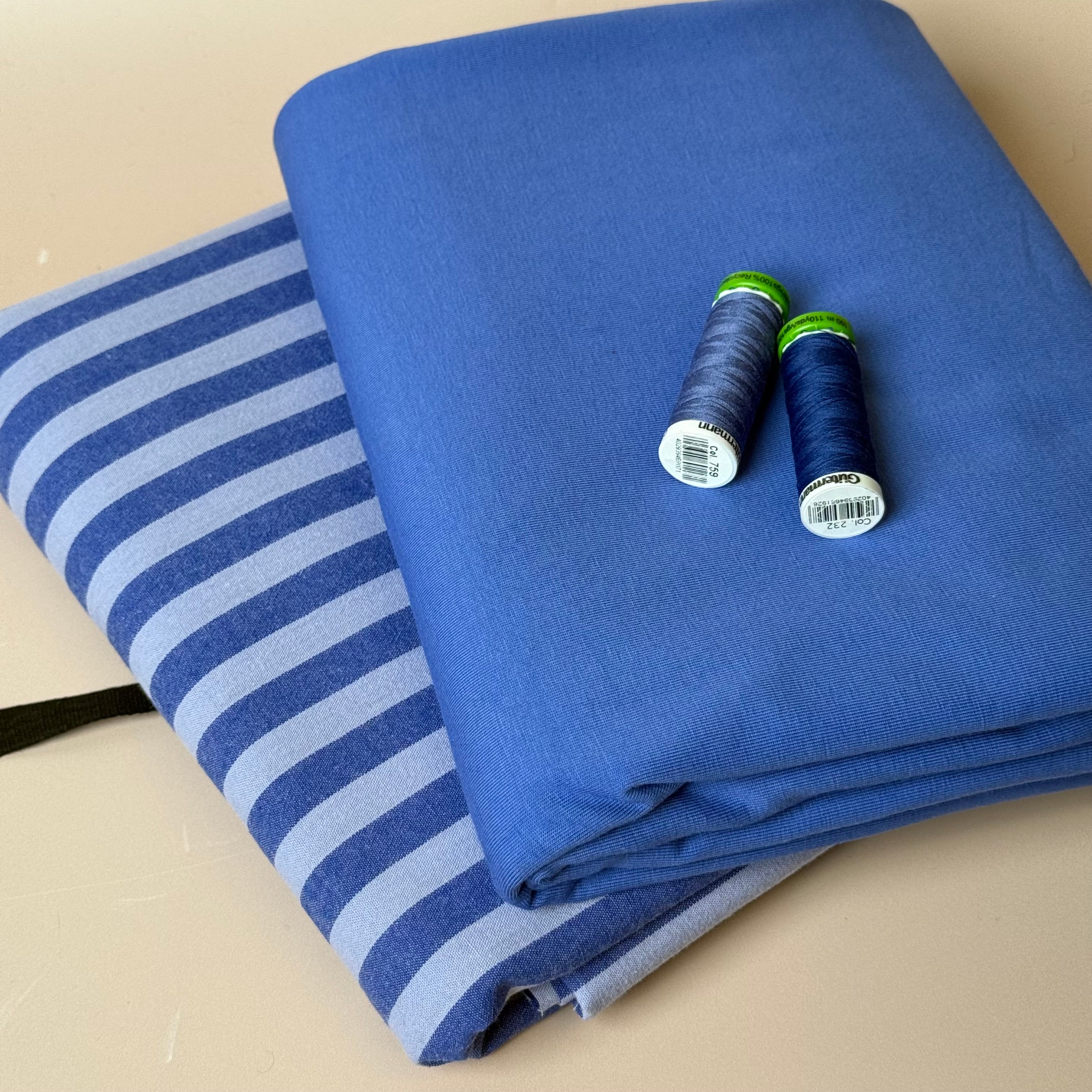 Limited Edition - Luxury Pyjama Kit with Blue Stripe Washed Cotton and Jersey