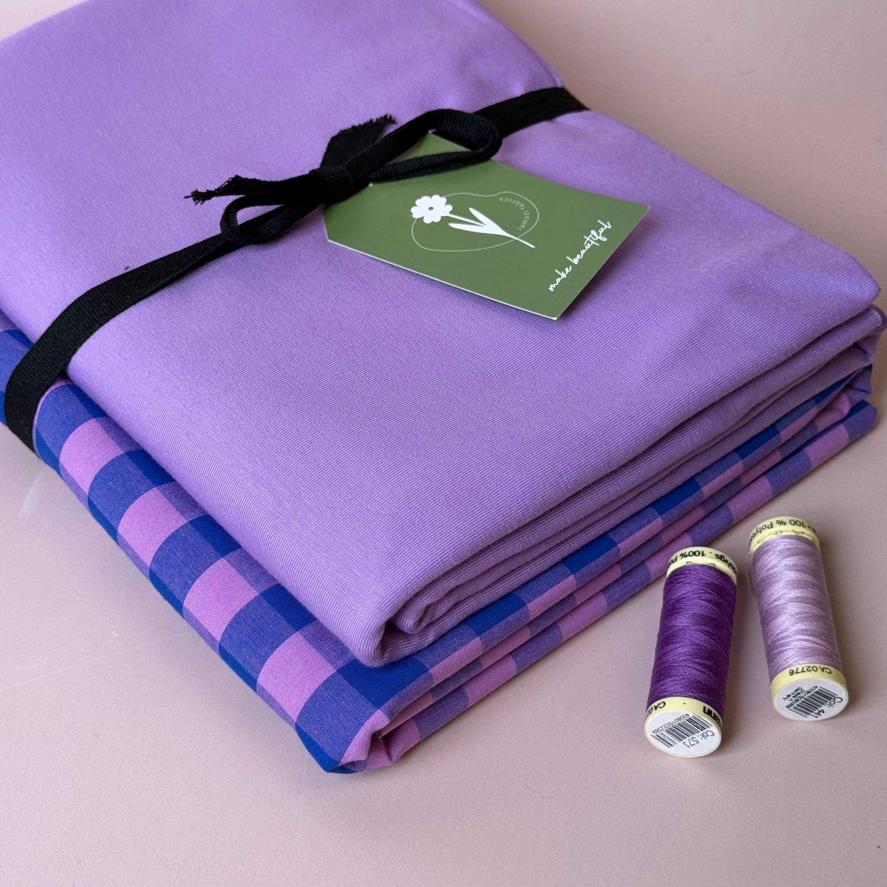 Limited Edition - Luxury Pyjama Kit with Purple & Pink check Cotton and Jersey
