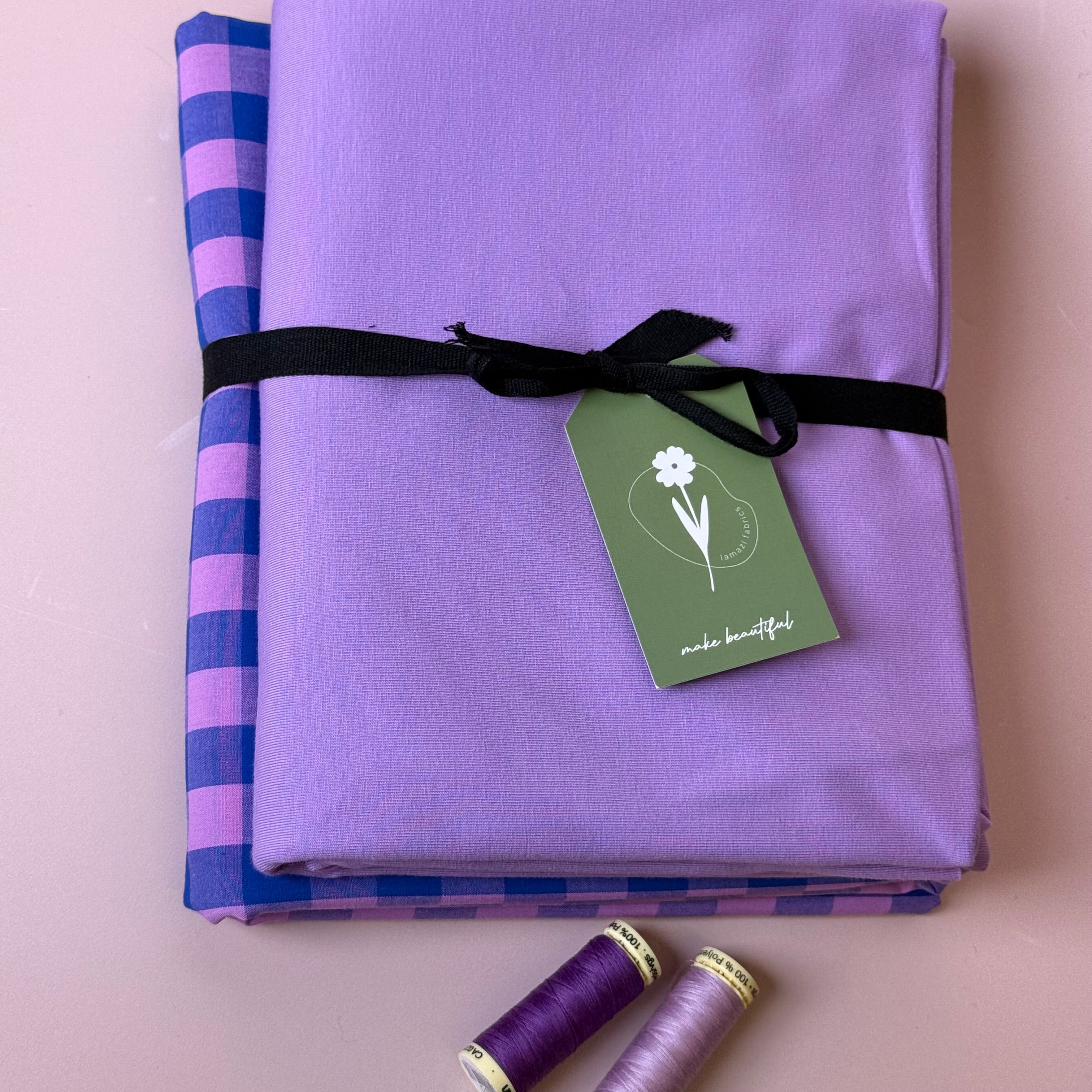Limited Edition - Luxury Pyjama Kit with Purple & Pink check Cotton and Jersey