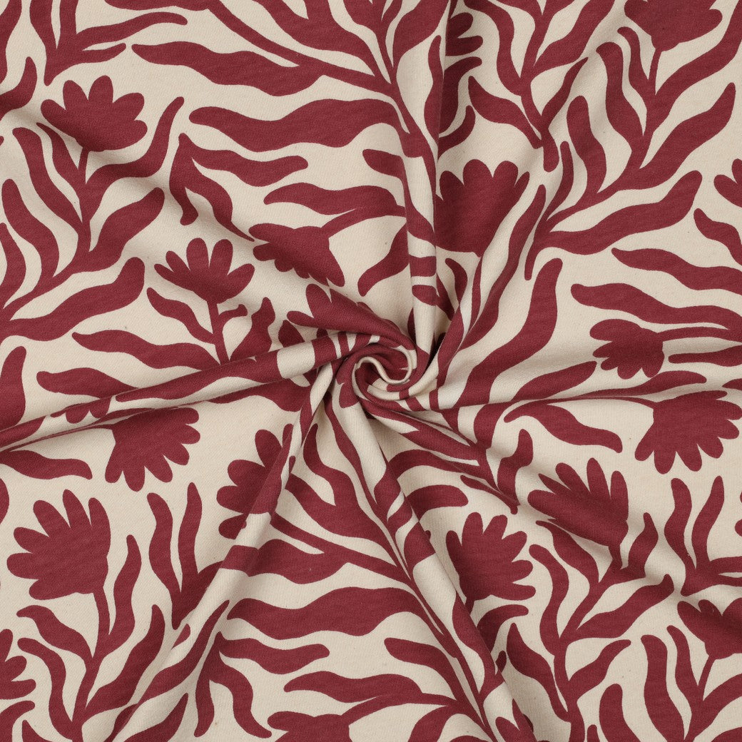 Burgundy Vines Cotton Sweat-shirting Fabric