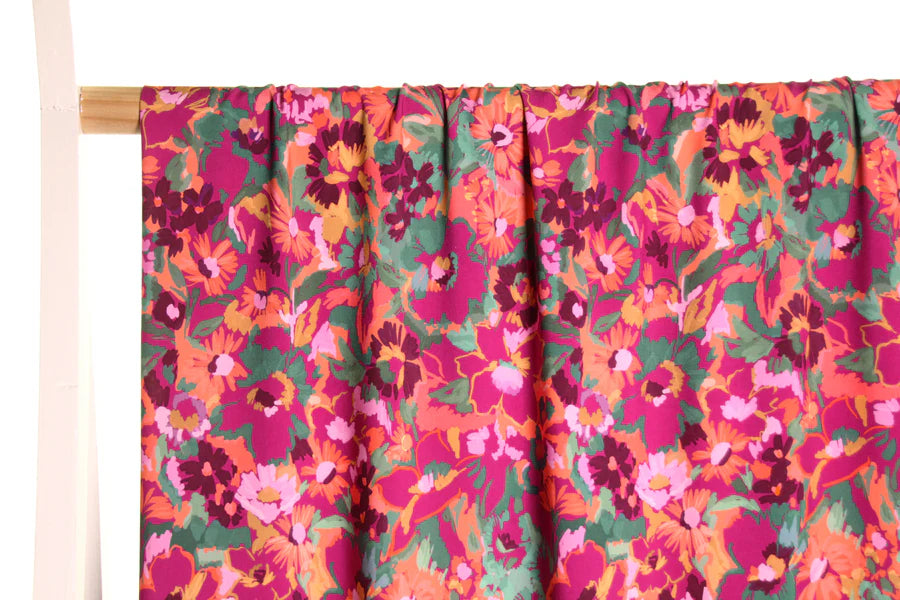 Atelier Jupe - Fuchsia & Green Flowers Viscose Fabric