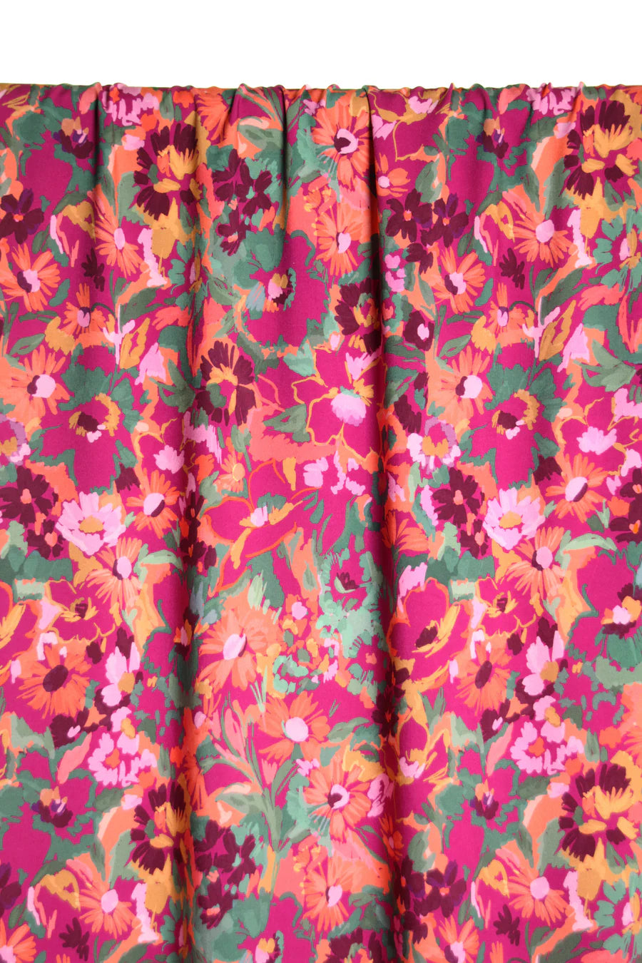 Atelier Jupe - Fuchsia & Green Flowers Viscose Fabric
