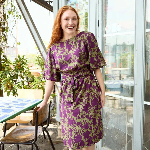 Atelier Jupe - Purple Flowers on Khaki Viscose Fabric