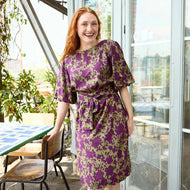 Atelier Jupe - Purple Flowers on Khaki Viscose Fabric