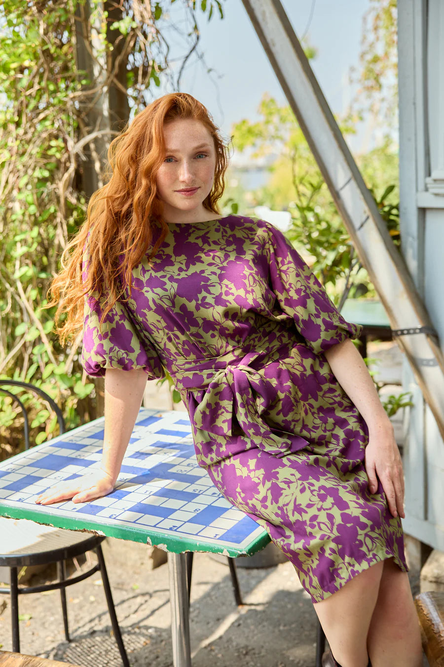 Atelier Jupe - Purple Flowers on Khaki Viscose Fabric