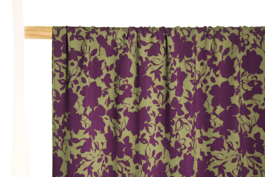 Atelier Jupe - Purple Flowers on Khaki Viscose Fabric