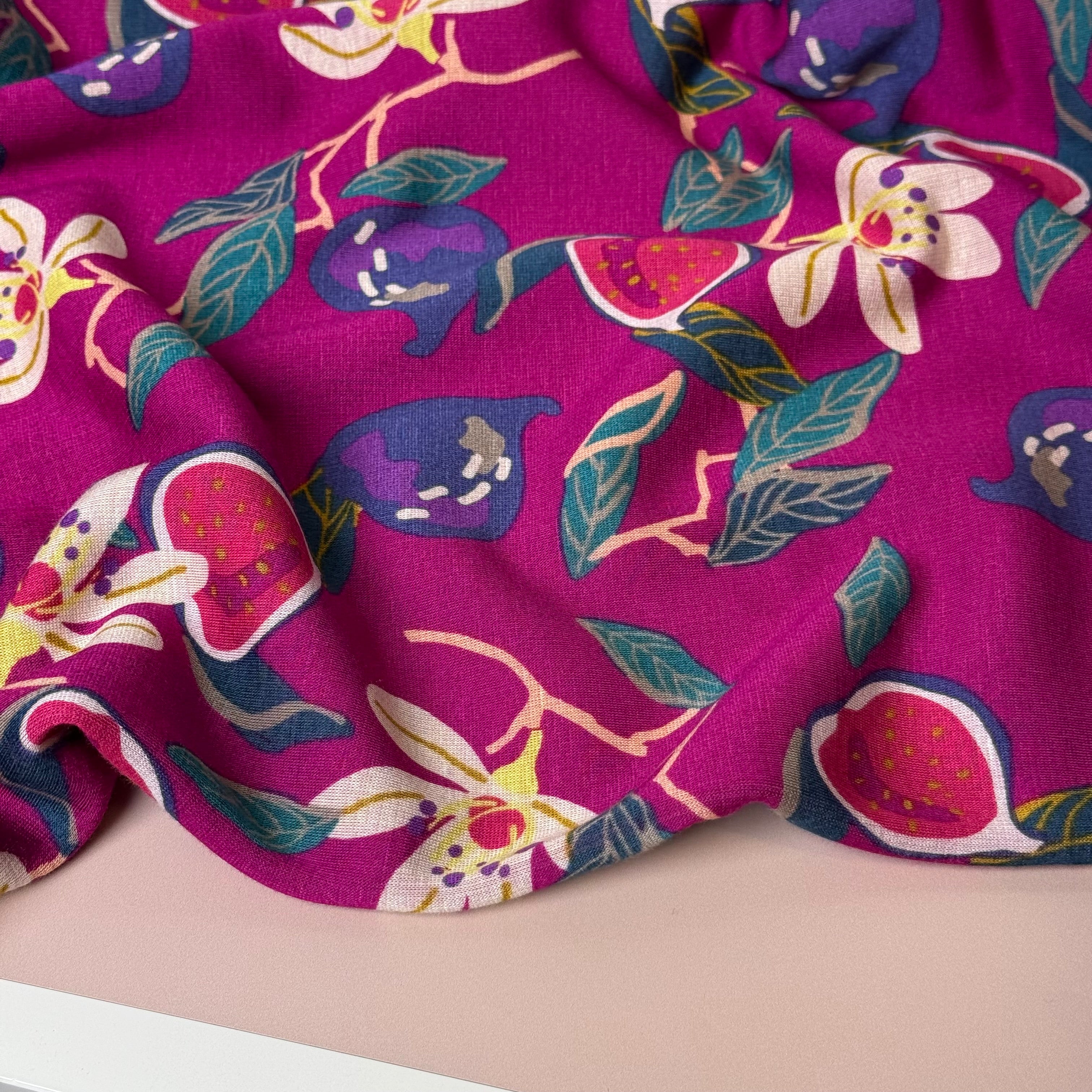 Figs on Pink Polar Fleece Sweatshirting Fabric