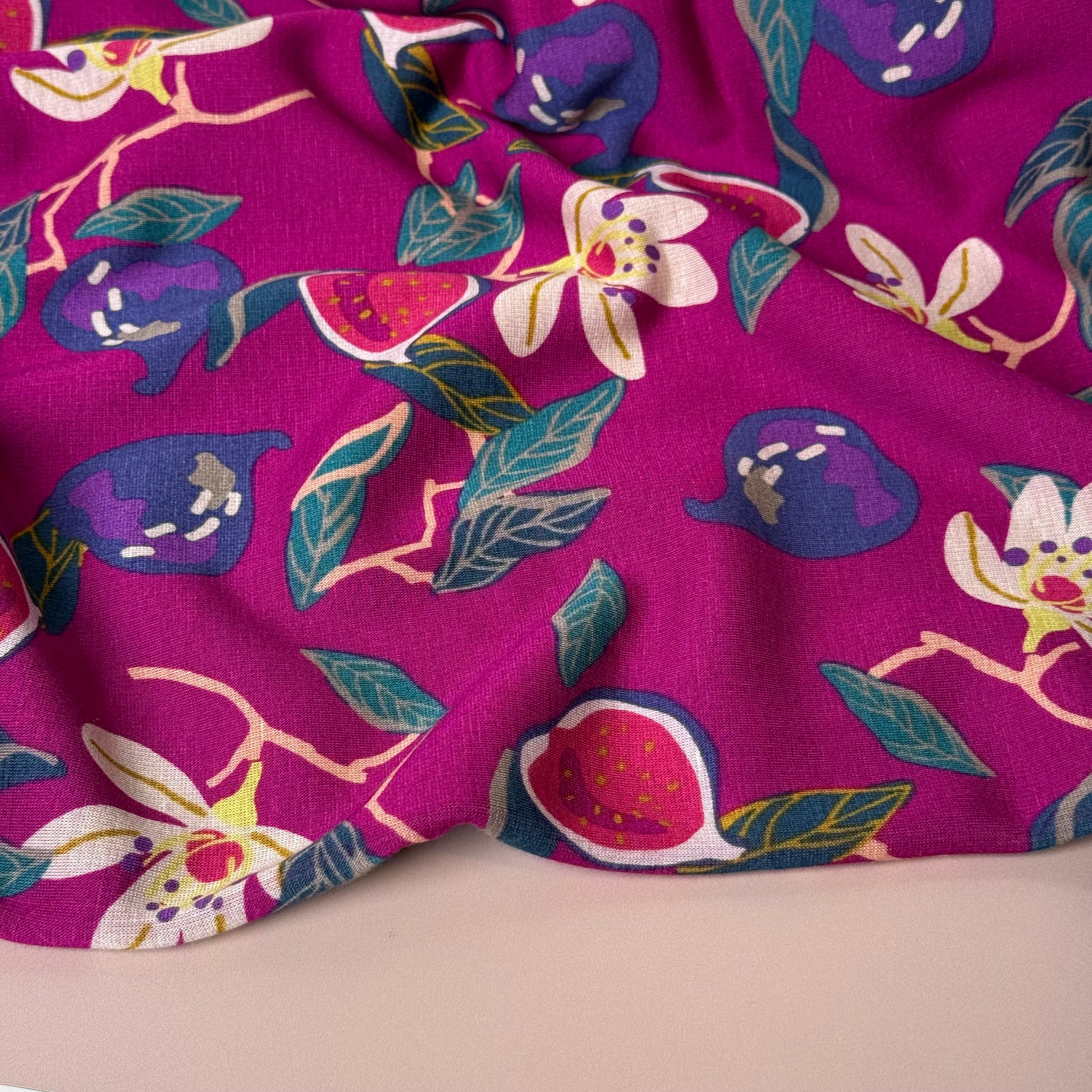 Figs on Pink Polar Fleece Sweatshirting Fabric