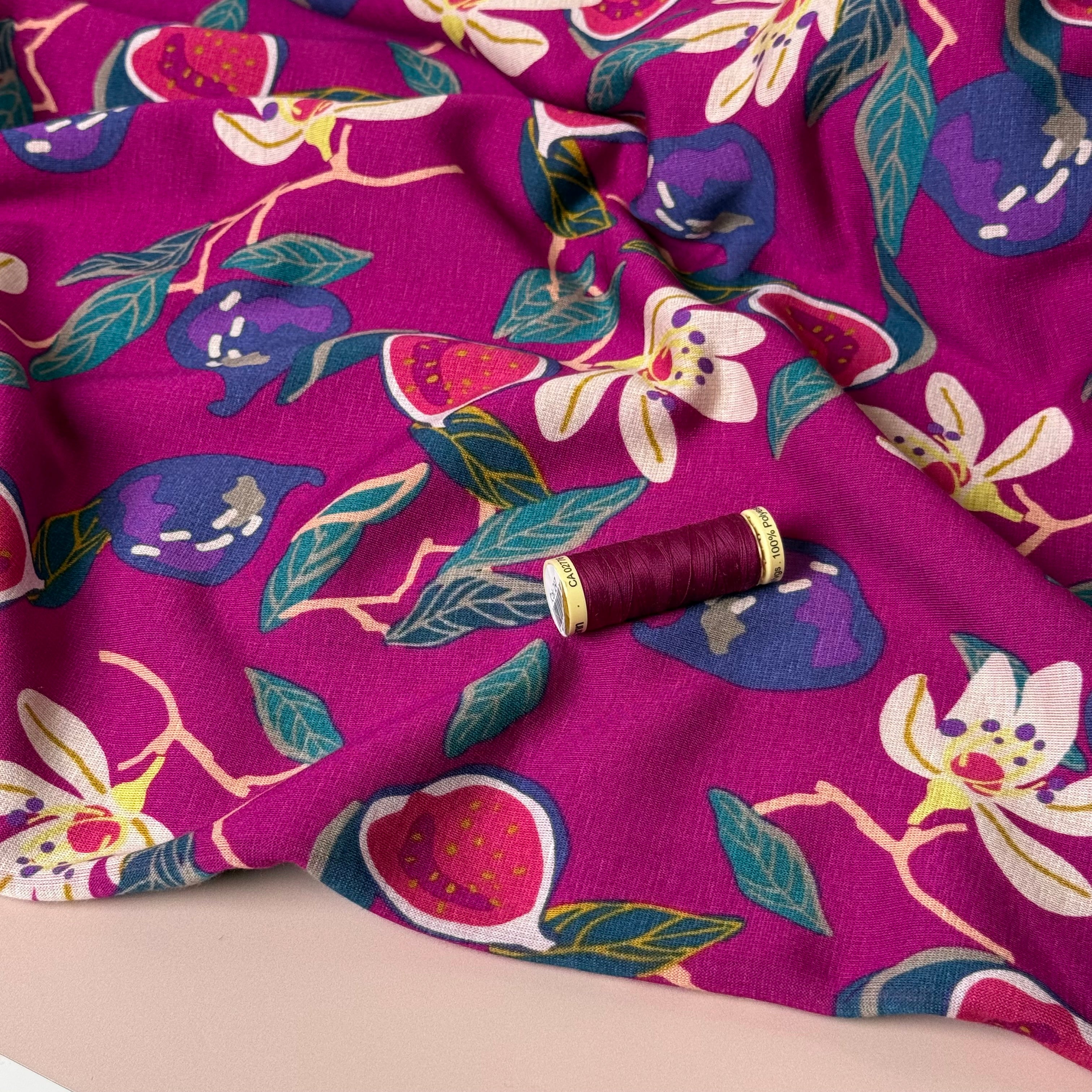 Figs on Pink Polar Fleece Sweatshirting Fabric