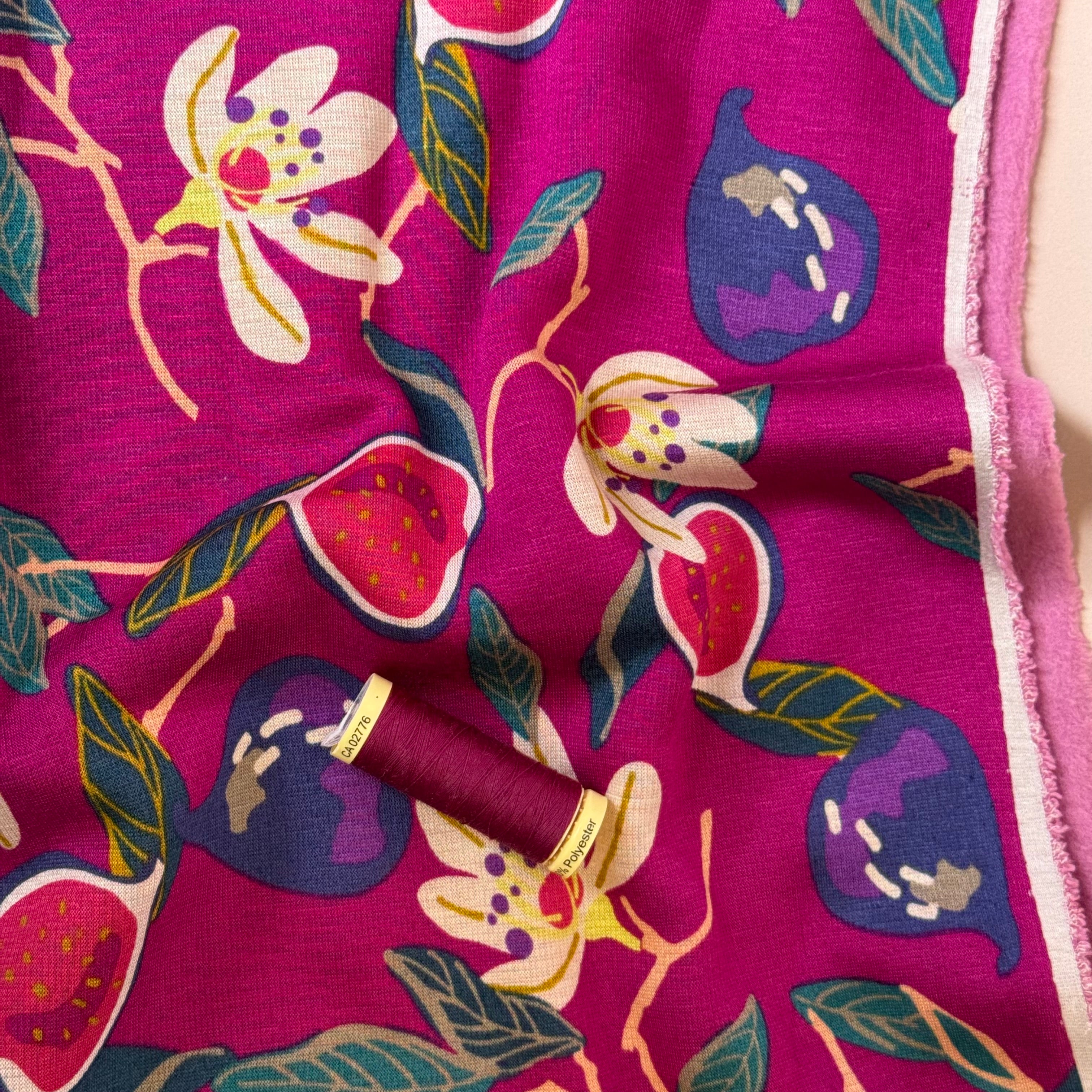 Figs on Pink Polar Fleece Sweatshirting Fabric