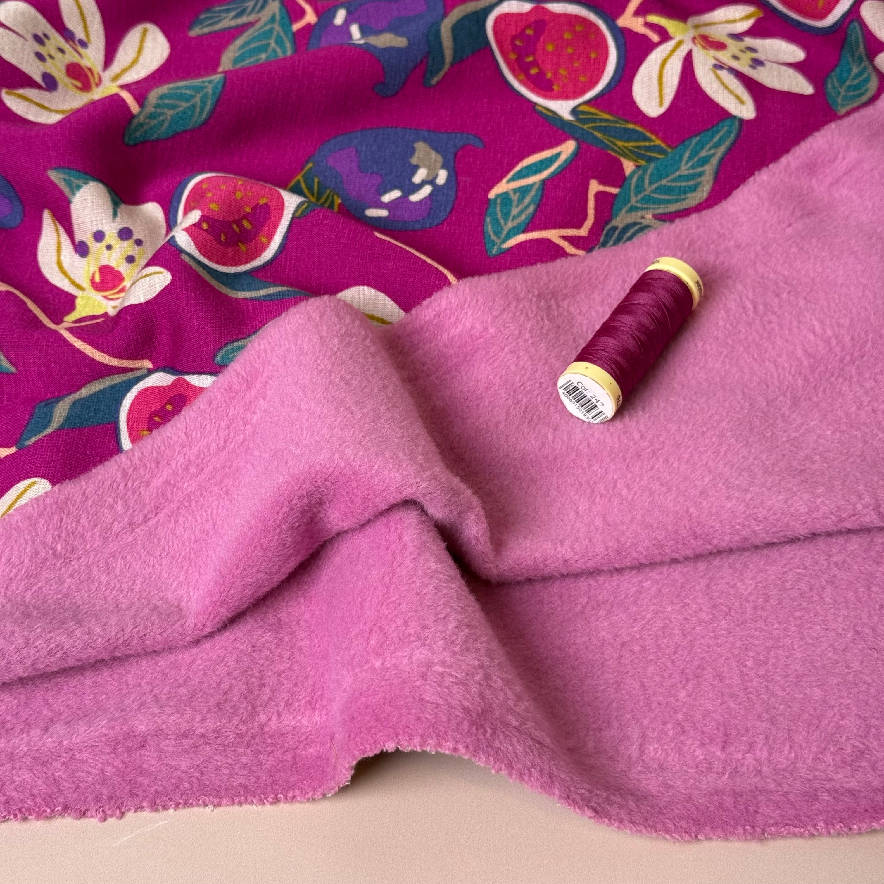 Figs on Pink Polar Fleece Sweatshirting Fabric