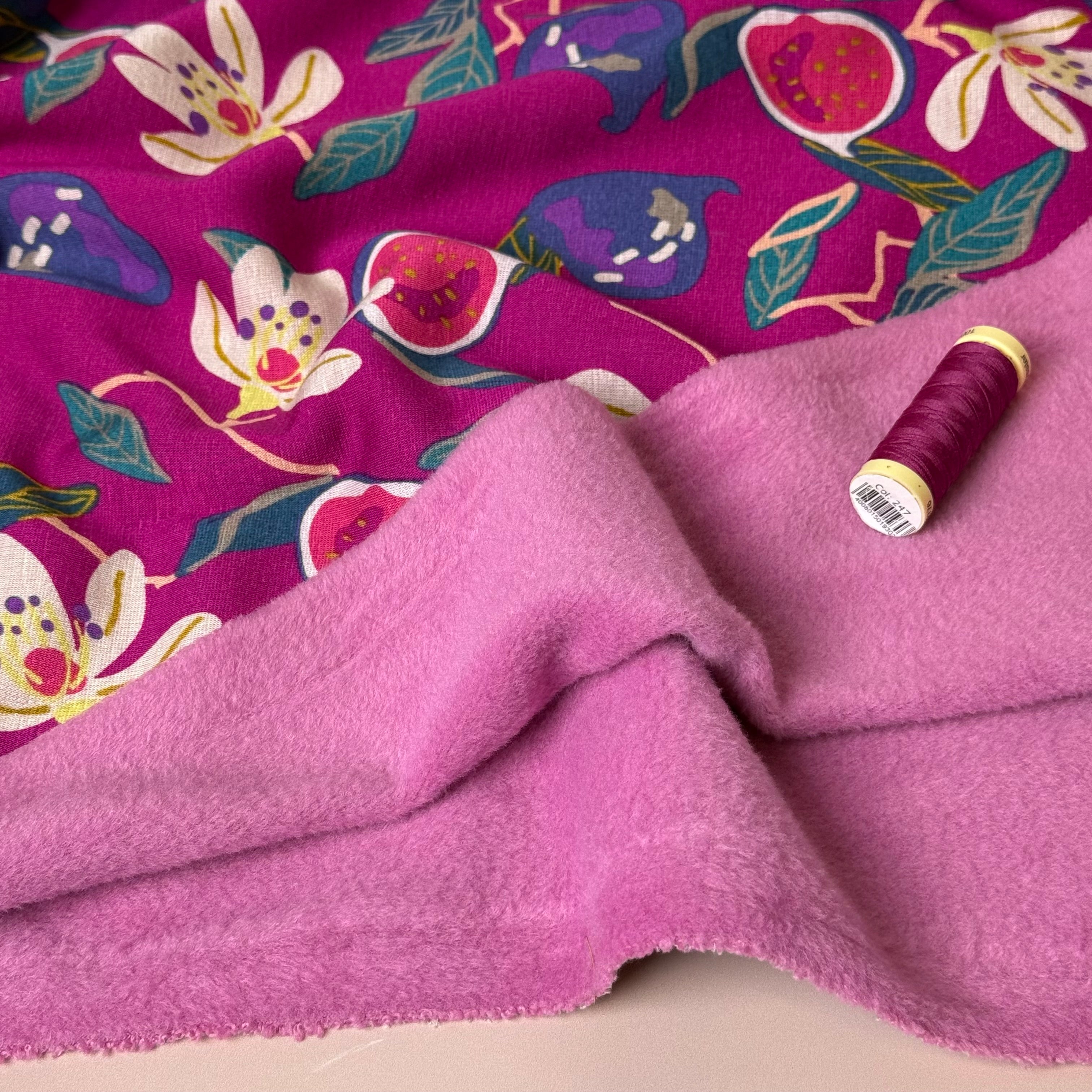 Figs on Pink Polar Fleece Sweatshirting Fabric