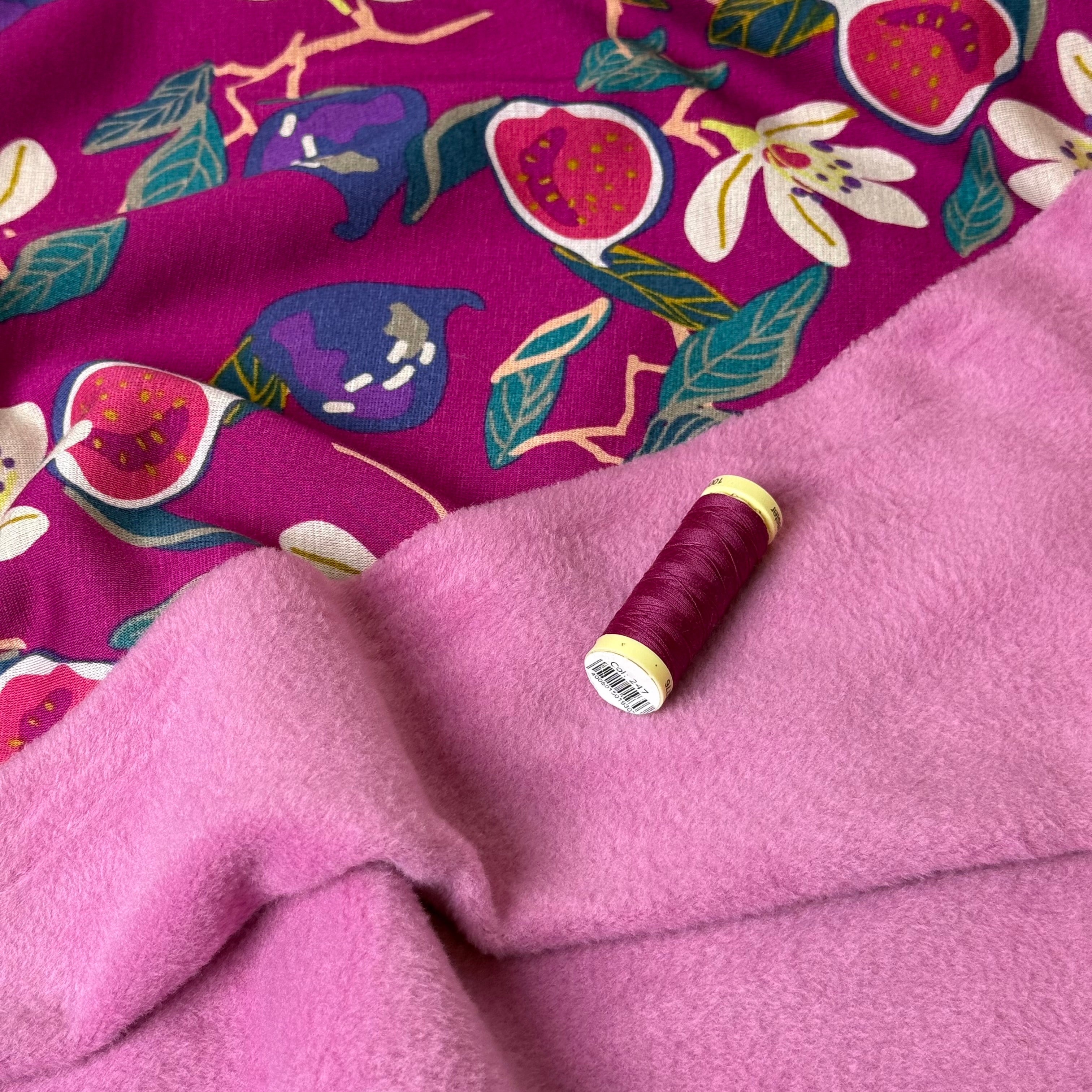 Figs on Pink Polar Fleece Sweatshirting Fabric