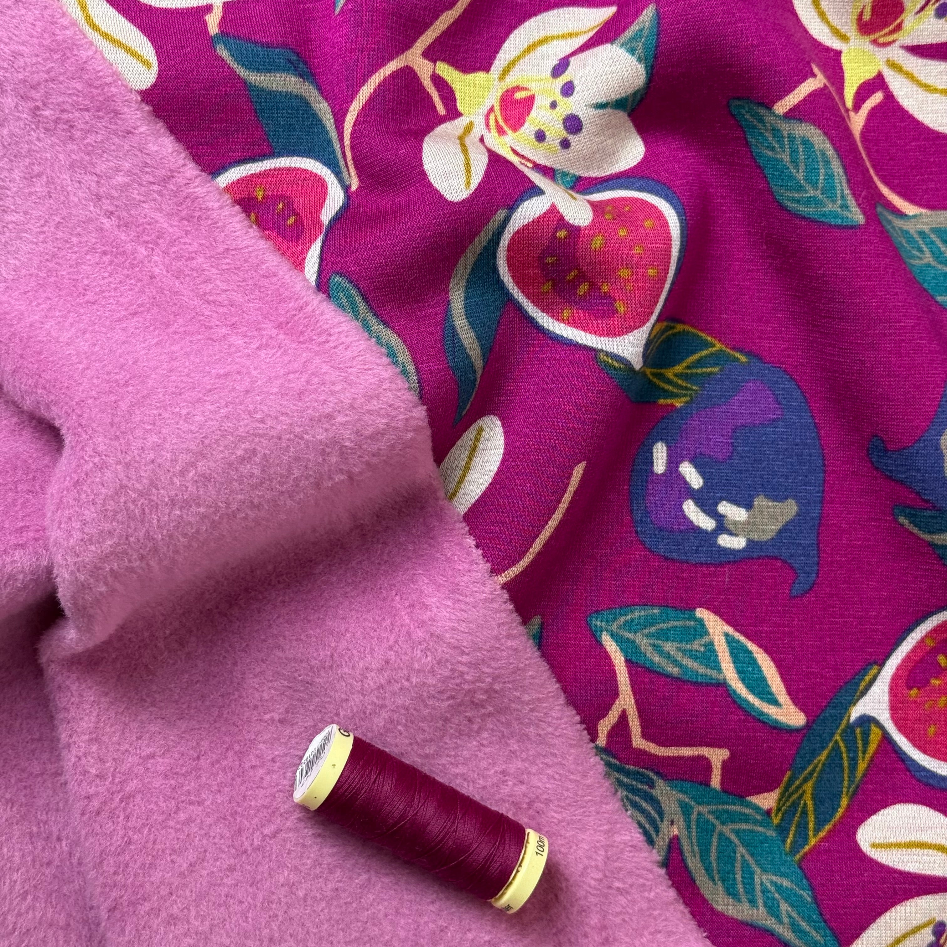Figs on Pink Polar Fleece Sweatshirting Fabric