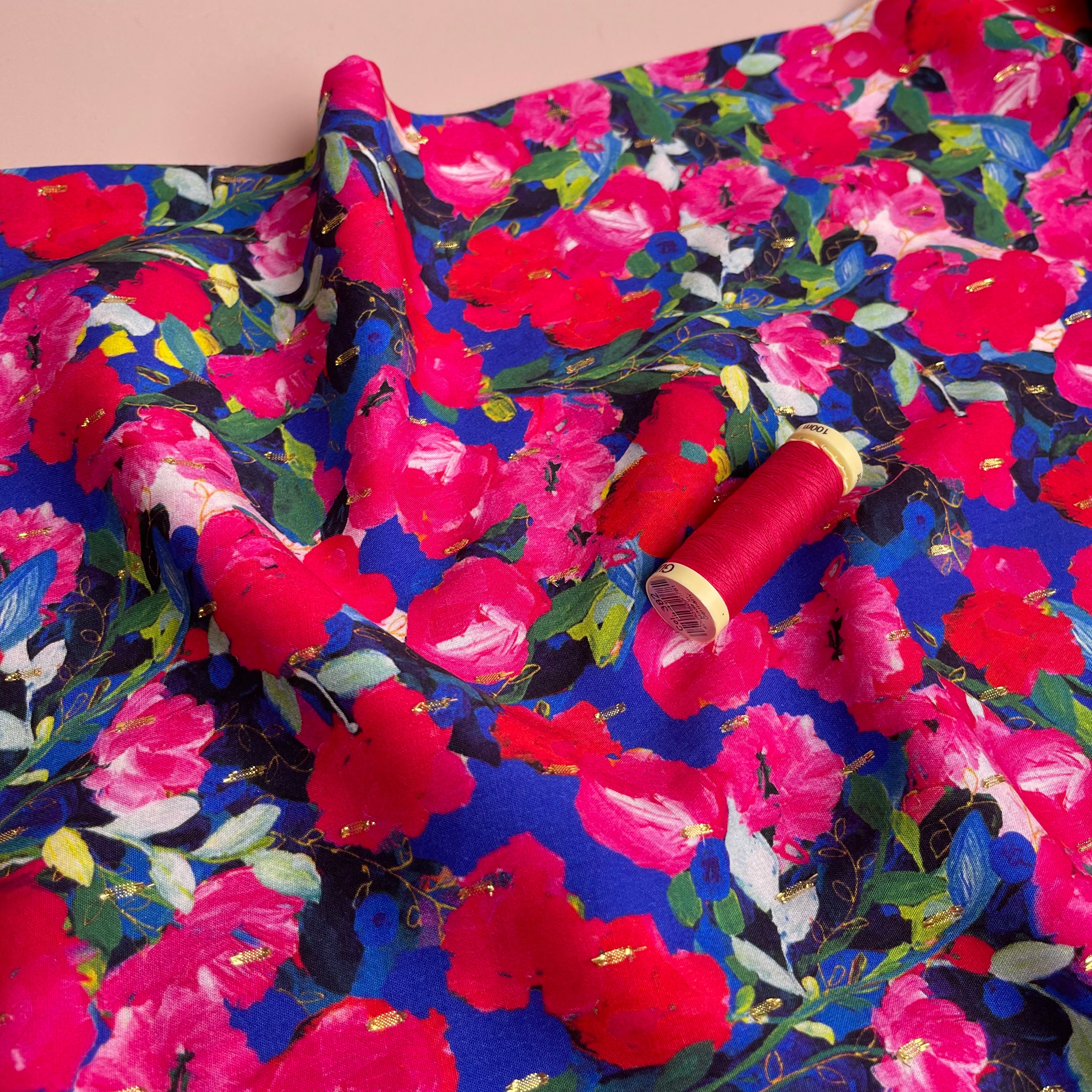 Abstract Roses with Lurex Viscose Fabric