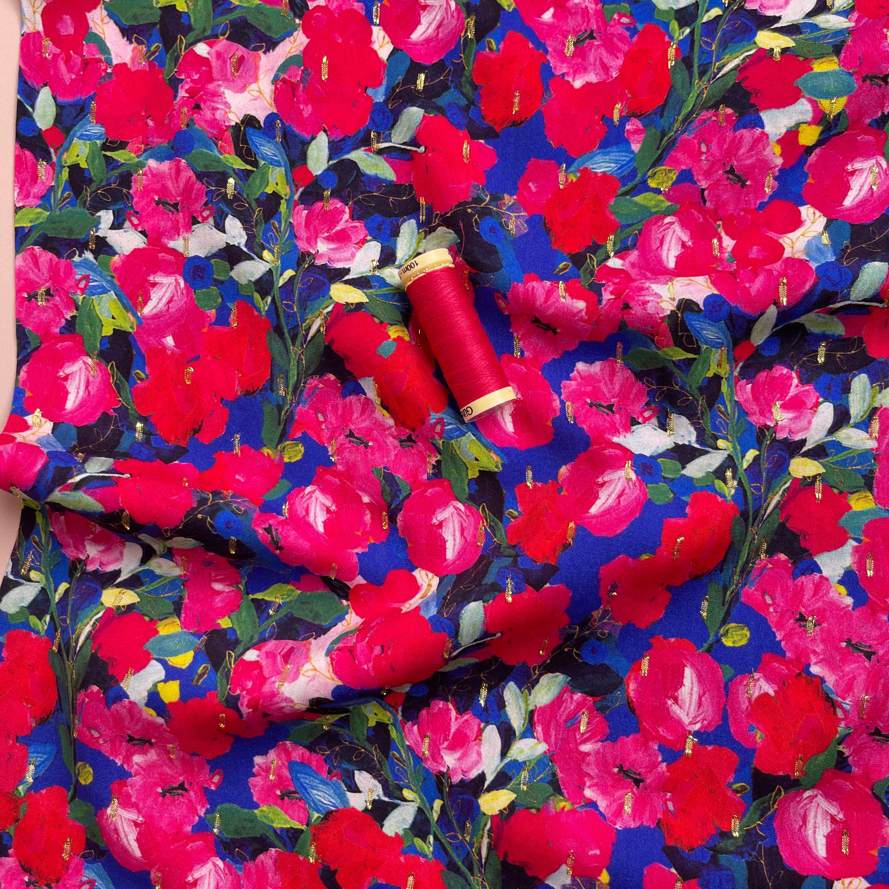 Abstract Roses with Lurex Viscose Fabric