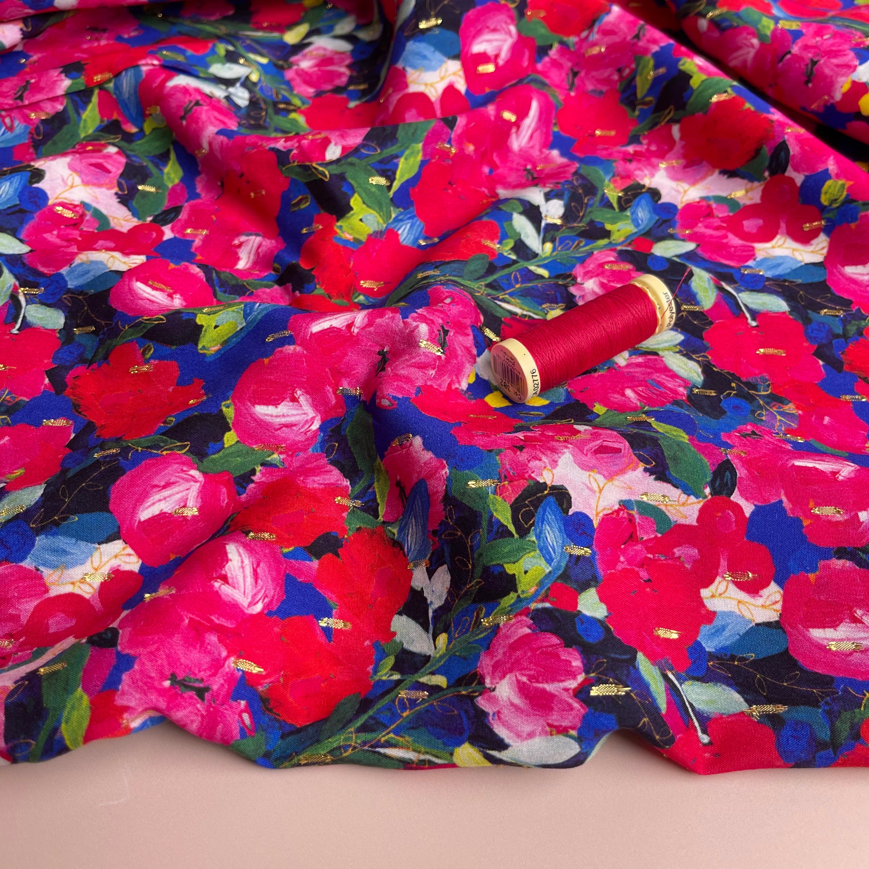 Abstract Roses with Lurex Viscose Fabric