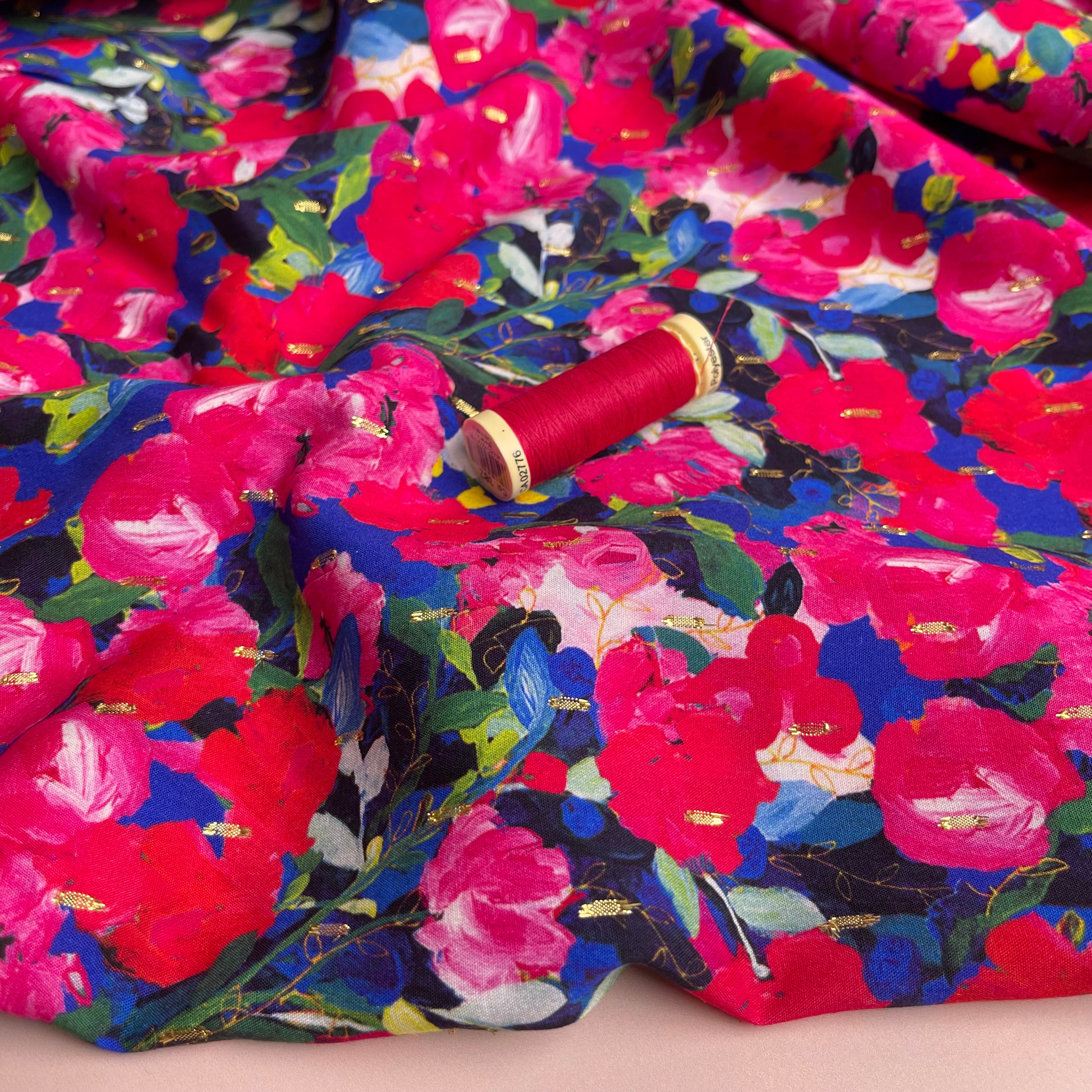 Abstract Roses with Lurex Viscose Fabric