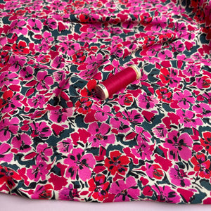 Rosella Pink Flowers Viscose Twill with Stretch