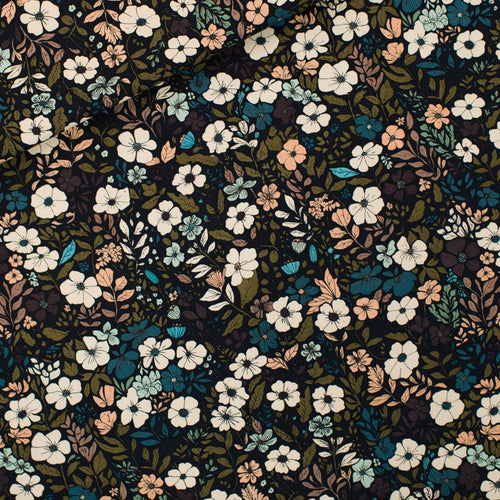 See You At Six - Flower Harvest Black Cotton Canvas Gabardine Twill