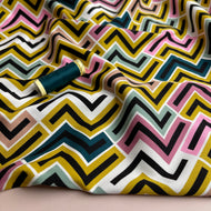 REMNANT 2.62 Metres - Rosella Zigzags Green Viscose Twill with Stretch