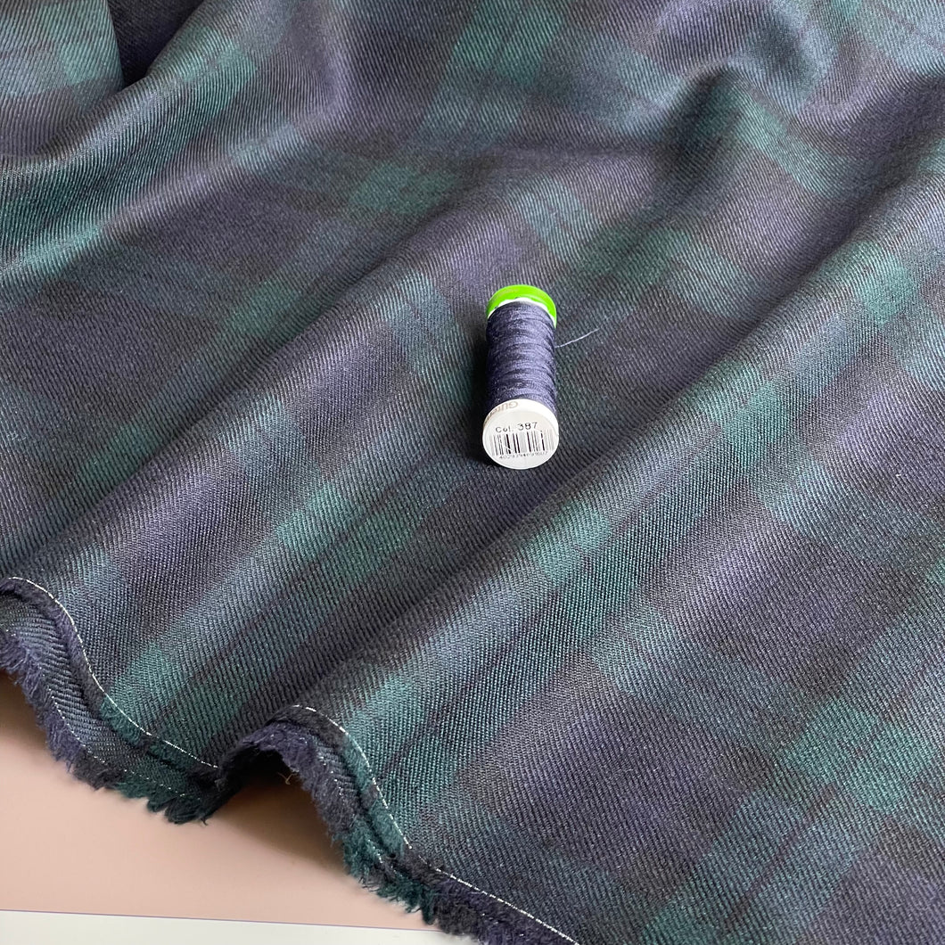 Deadstock Pure Wool Tartan in Green and Navy