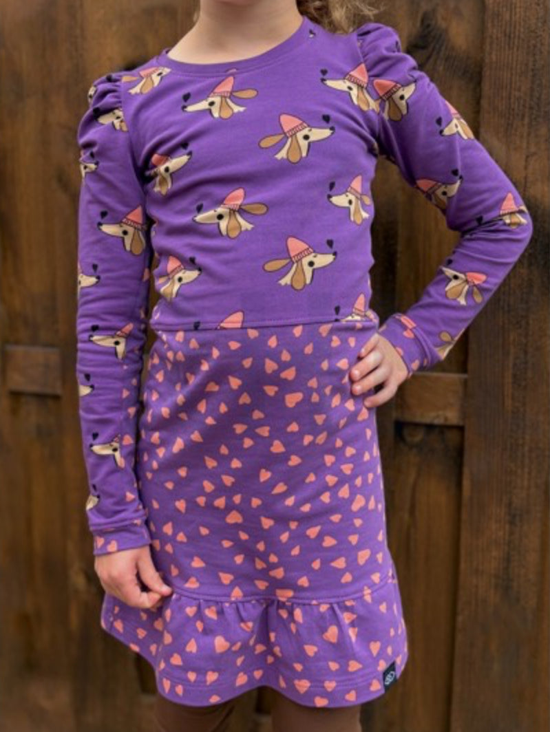 Make an Outfit Colour Bundle - Dogs and Heart Berry Cotton Sweat-shirting with Ribbing