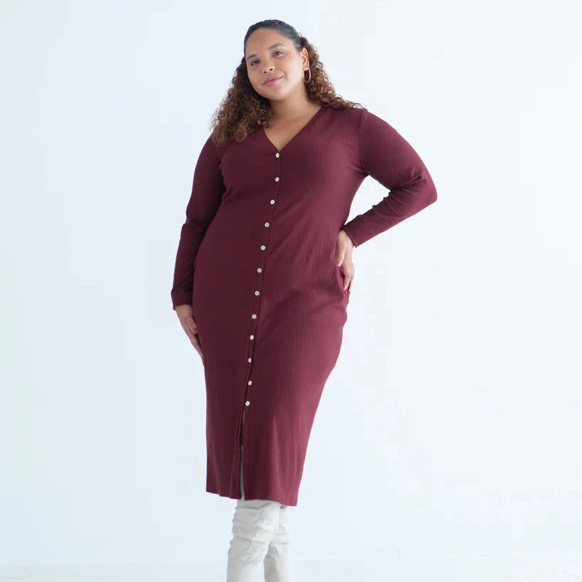 Sewing Kit -True Bias Brynn Cardigan Dress Sewing Kit in Cosy Cotton Ribbed Jersey (multiple Colour options)